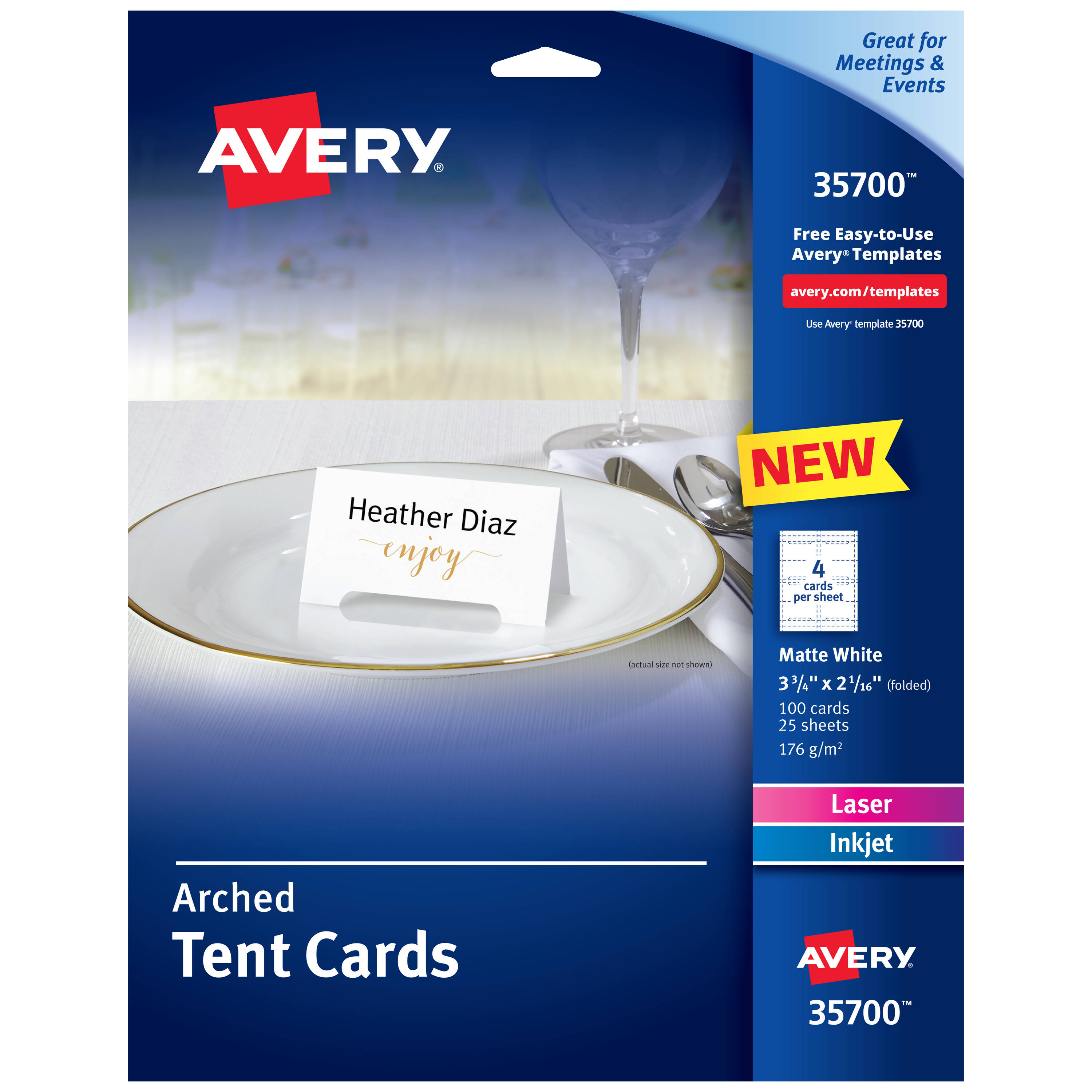 Avery Arched Die-Cut Tent Cards 2-1/16" x 3-3/4", 65 lbs, 100 Cards
