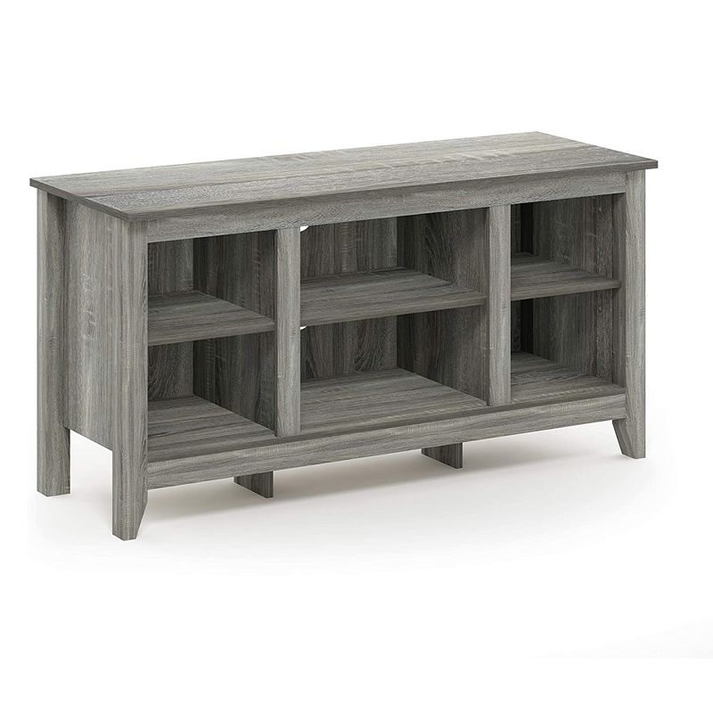 Furinno Jensen Sturdy Wooden Rectangle TV Stand with Open Storage Shelves for Bedroom, Living Room, or Playroom Organization, Oak Gray