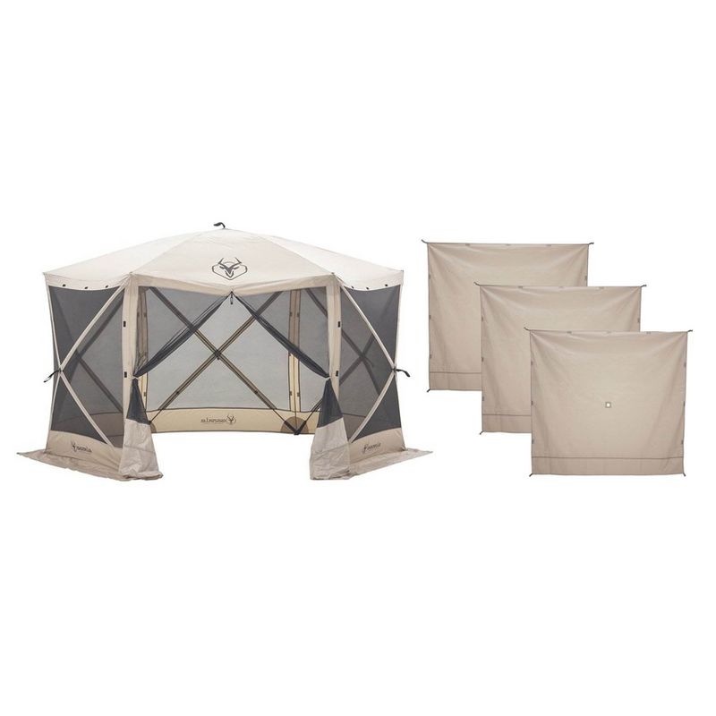 Gazelle G6 8 Person 6 Sided 124" Portable Gazebo Canopy Screen Tent with Three UV/Water Resistant Wind Panels, Ground Stakes, and Tie-Down Ropes