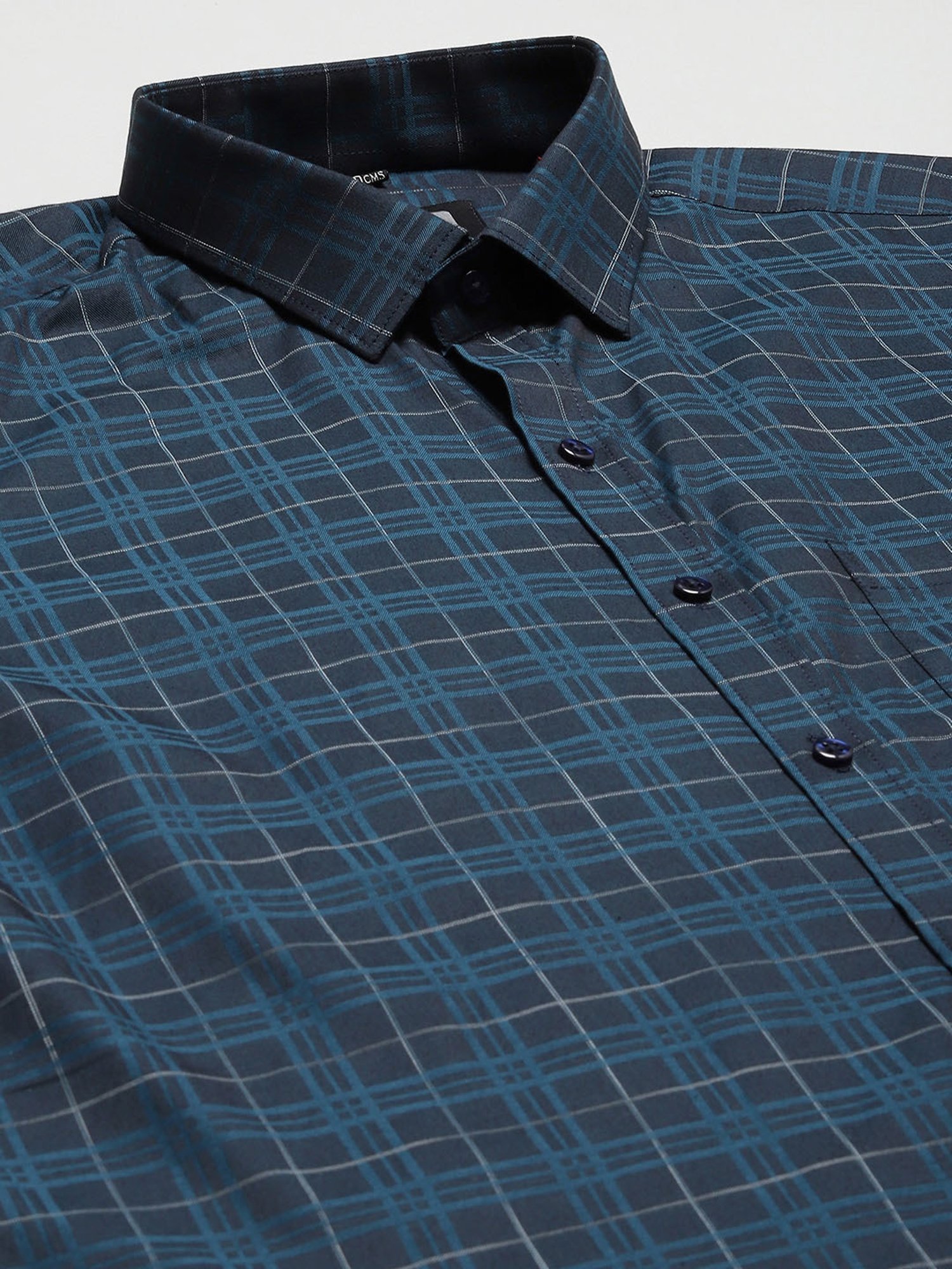 ManQ Teal Cotton Regular Fit Checks Shirt
