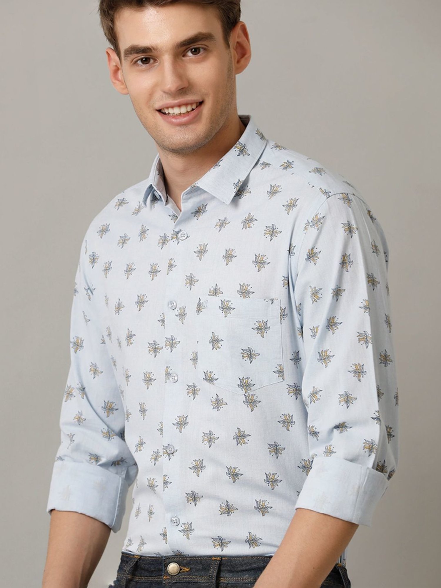 Cavallo By Linen Club Blue Linen Contemporary Fit Printed Shirt