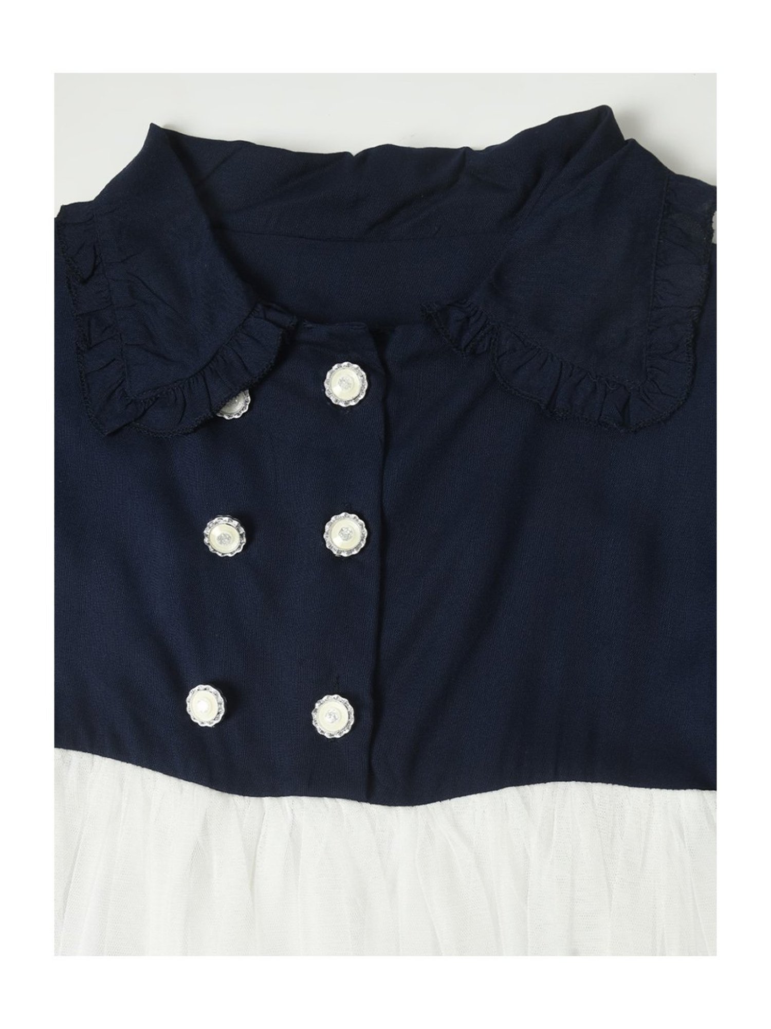 Bella Moda Kids Navy & White Solid Full Sleeves Fit & Flare Dress