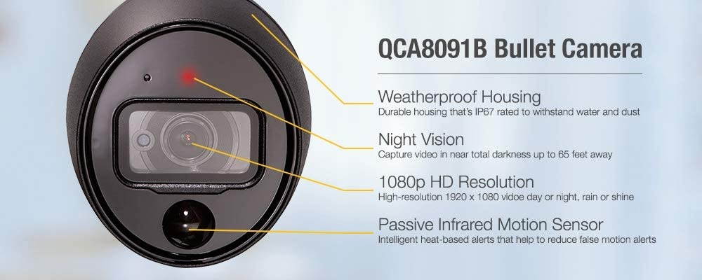 Q-See (QCA8091B-4) Home Security Camera, 1080p Analog HD Add-On Security CCTV Bullet PIR Surveillance Camera 4 Pack, Night Vision, Indoor and Outdoor, Black