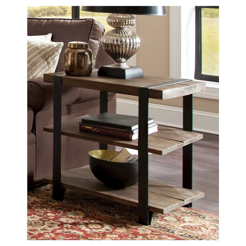 27" Modesto Wide 2 Shelf End Table Metal Strap and Reclaimed Wood Brown - Alaterre Furniture