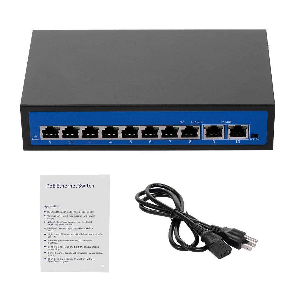 ZWD-8+2BZDN-X 8+2 POE Switch 8 Ethernet Port 2 Uplink Ethernet Port 2.0Gbps for IP Camera Wireless AP US Plug