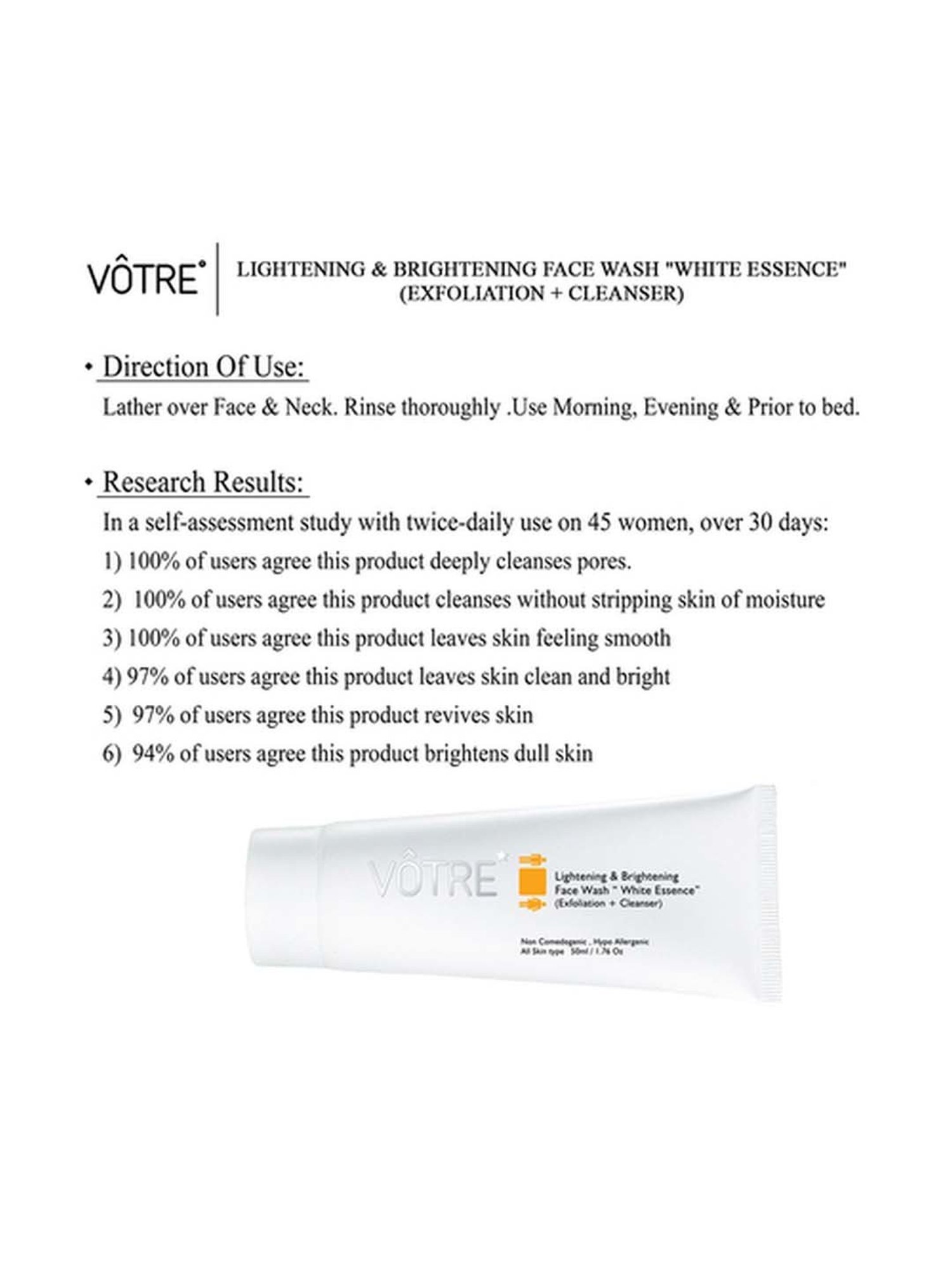 Votre Lightening & Brightening Face Wash White Essence 50ml