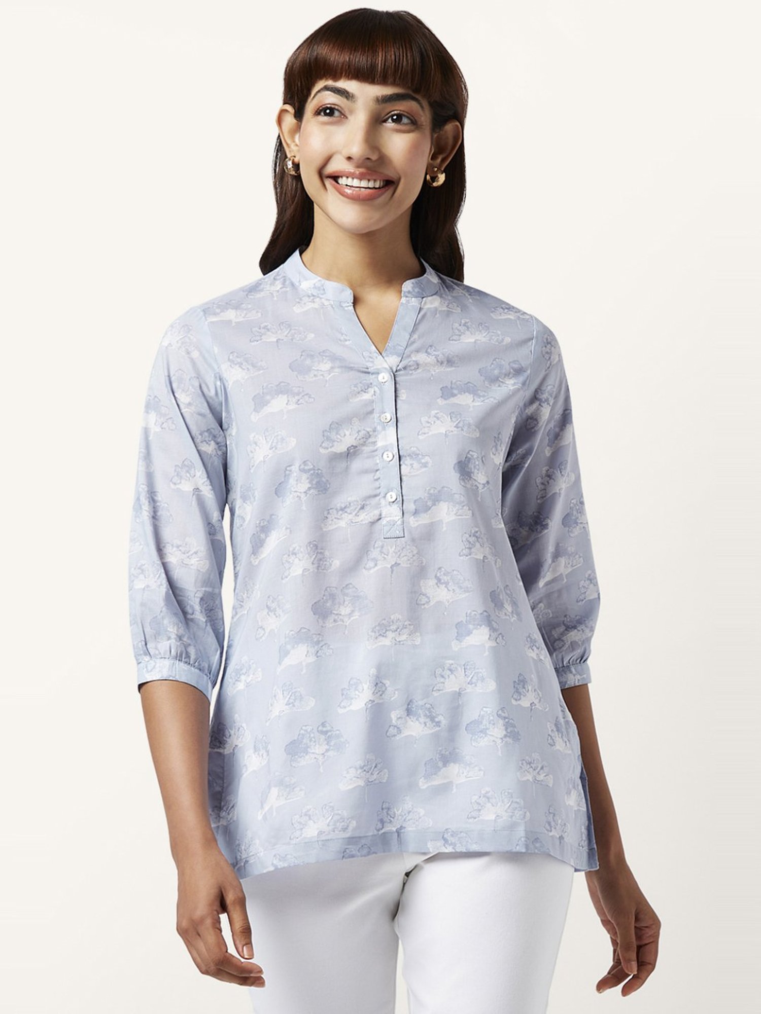 Akkriti by Pantaloons Blue Cotton Printed Tunic