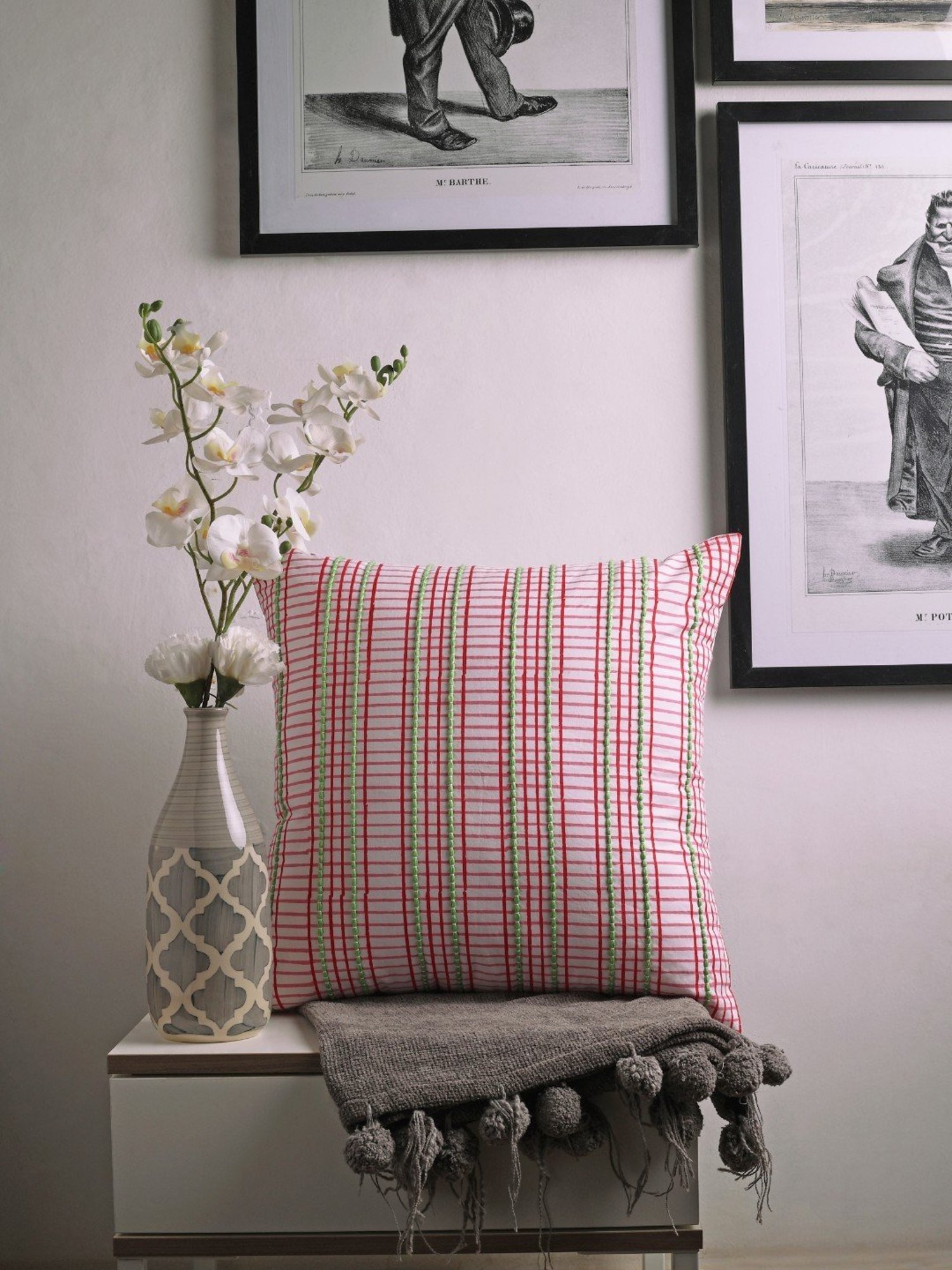 Spaces Spun Stripes Pink Cotton Cushion Cover