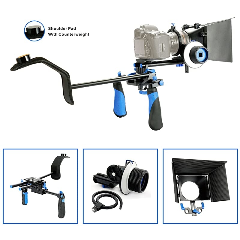 DSLR Rig Movie Kit Shoulder Mount Rig with Follow Focus and Matte Box for All DSLR Cameras and Video Camcorders