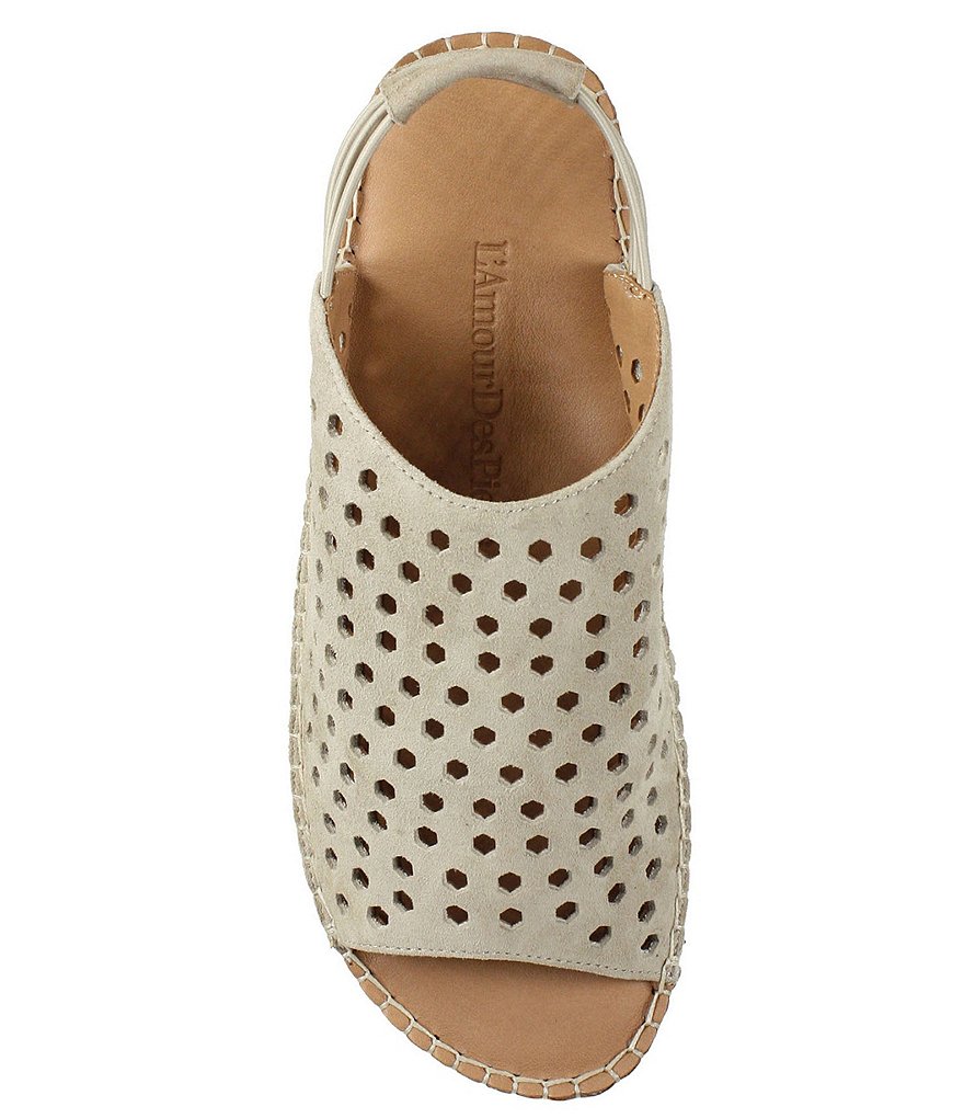 L'Amour Des Pieds Yizzy Perforated Suede Slingback Wedges