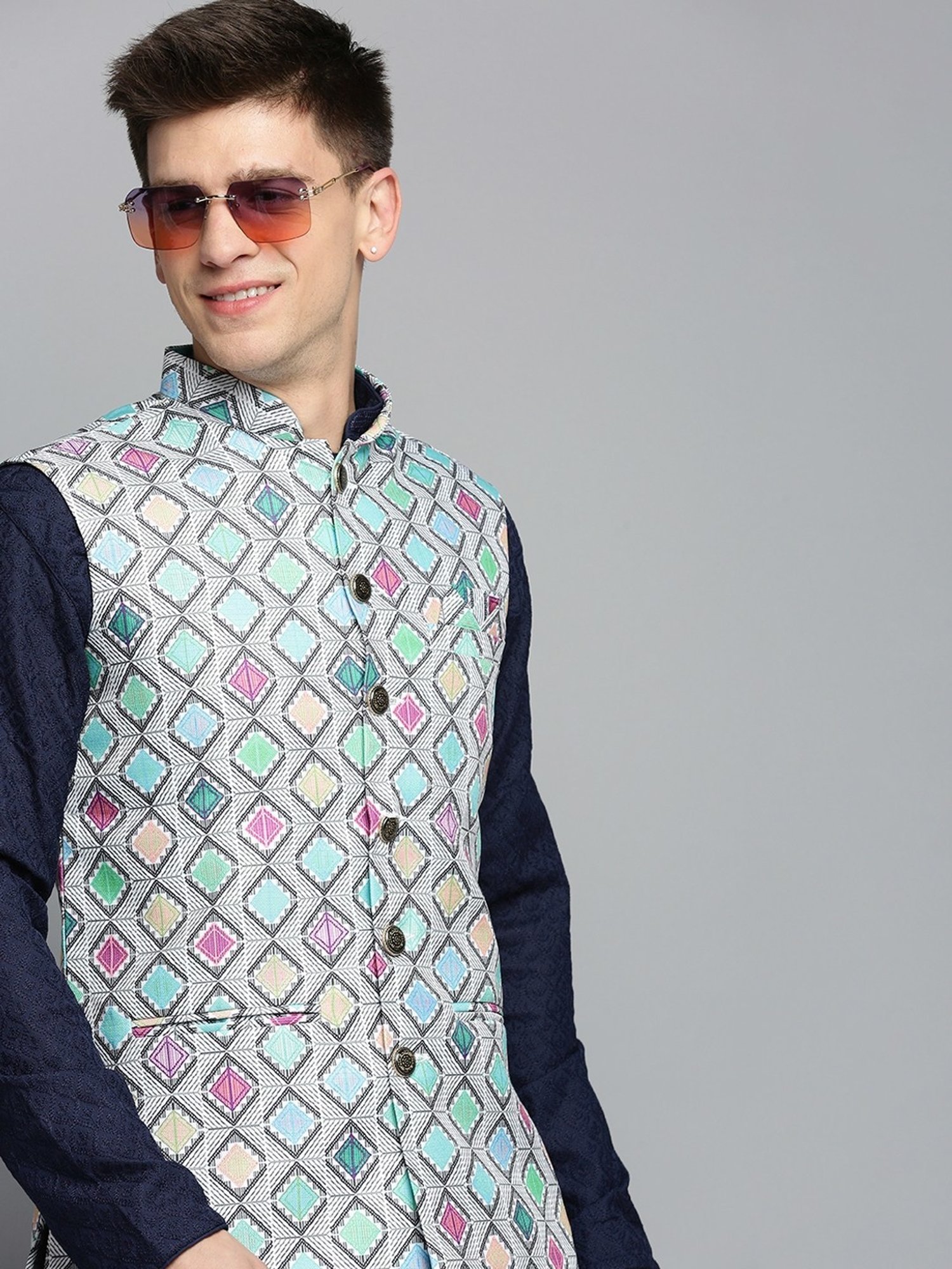 Showoff Multi Cotton Regular Fit Printed Nehru Jacket