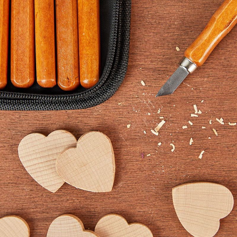 Bright Creations 12 Piece Wood Carving Tools Set for Beginners with Wooden Handles and Storage Case, Arts and Crafts