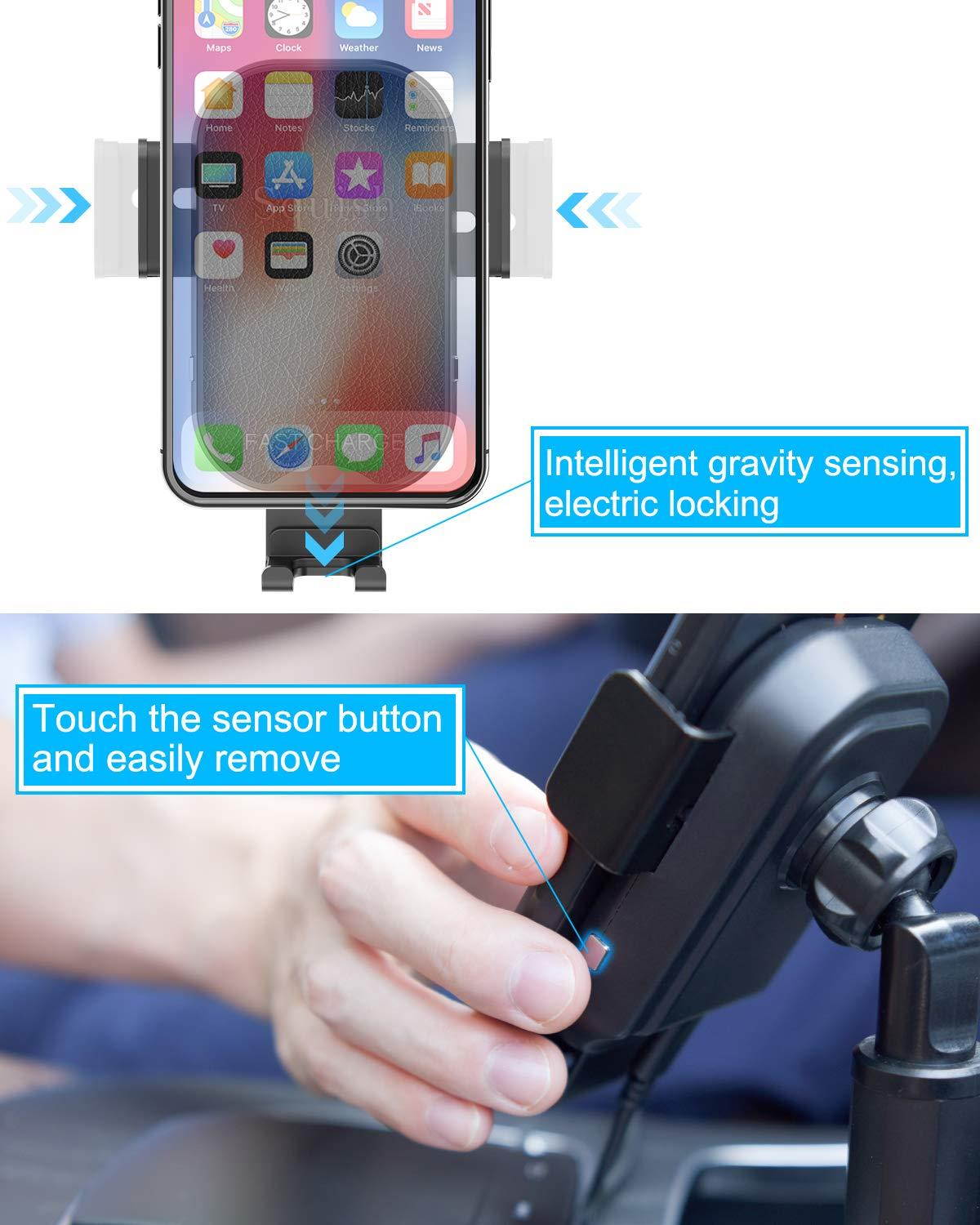 Wireless Car Charger, Squish 2-in-1 Universal Cell Phone Holder Cup Holder Phone Mount Car Air Vent Holder for iPhone, Samsung, Moto, Huawei, Nokia, LG, Smartphones (7.6 inches)