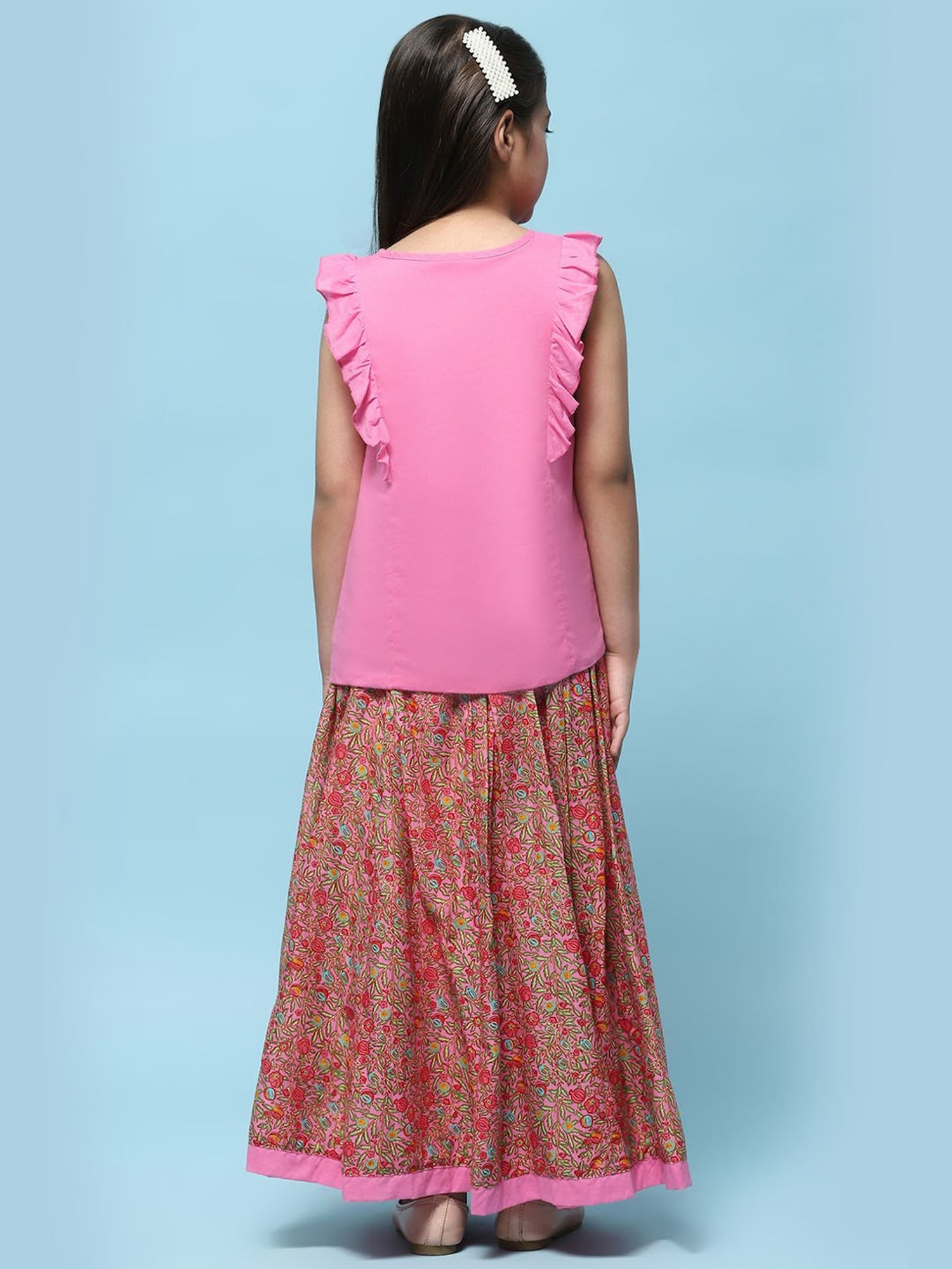 Biba Girls Pink Cotton Embroidered Casual Top and Tees