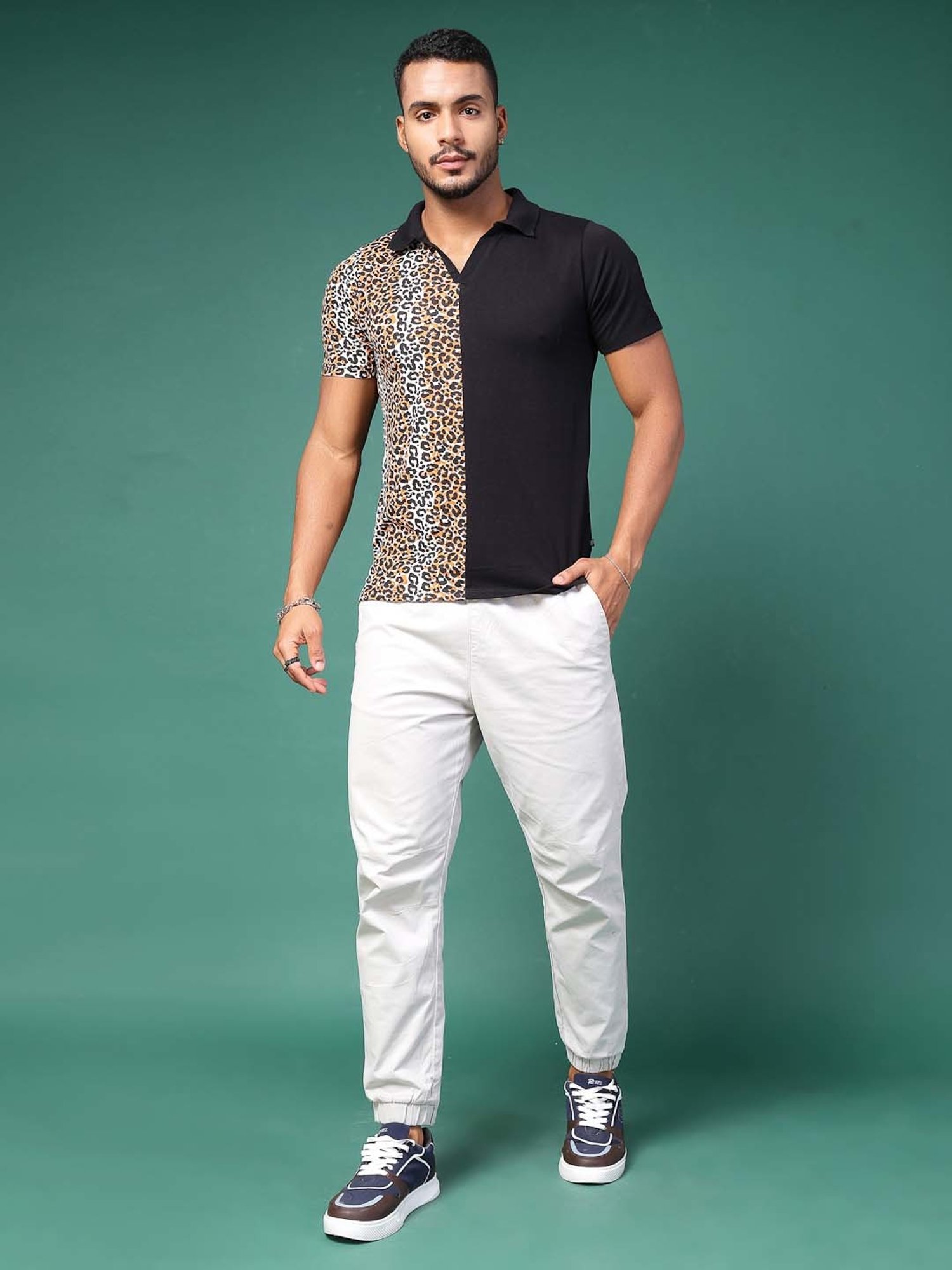 Rigo Black Slim Fit Printed Polo T-Shirt