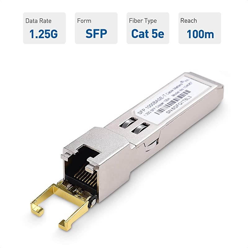 1000BASE-T Gigabit SFP to RJ45 Copper Ethernet Modular Transceiver for Cisco, Ubiquiti, TP-Link, Huawei, Mikrotik, Netgear, and Supermicro Equipment
