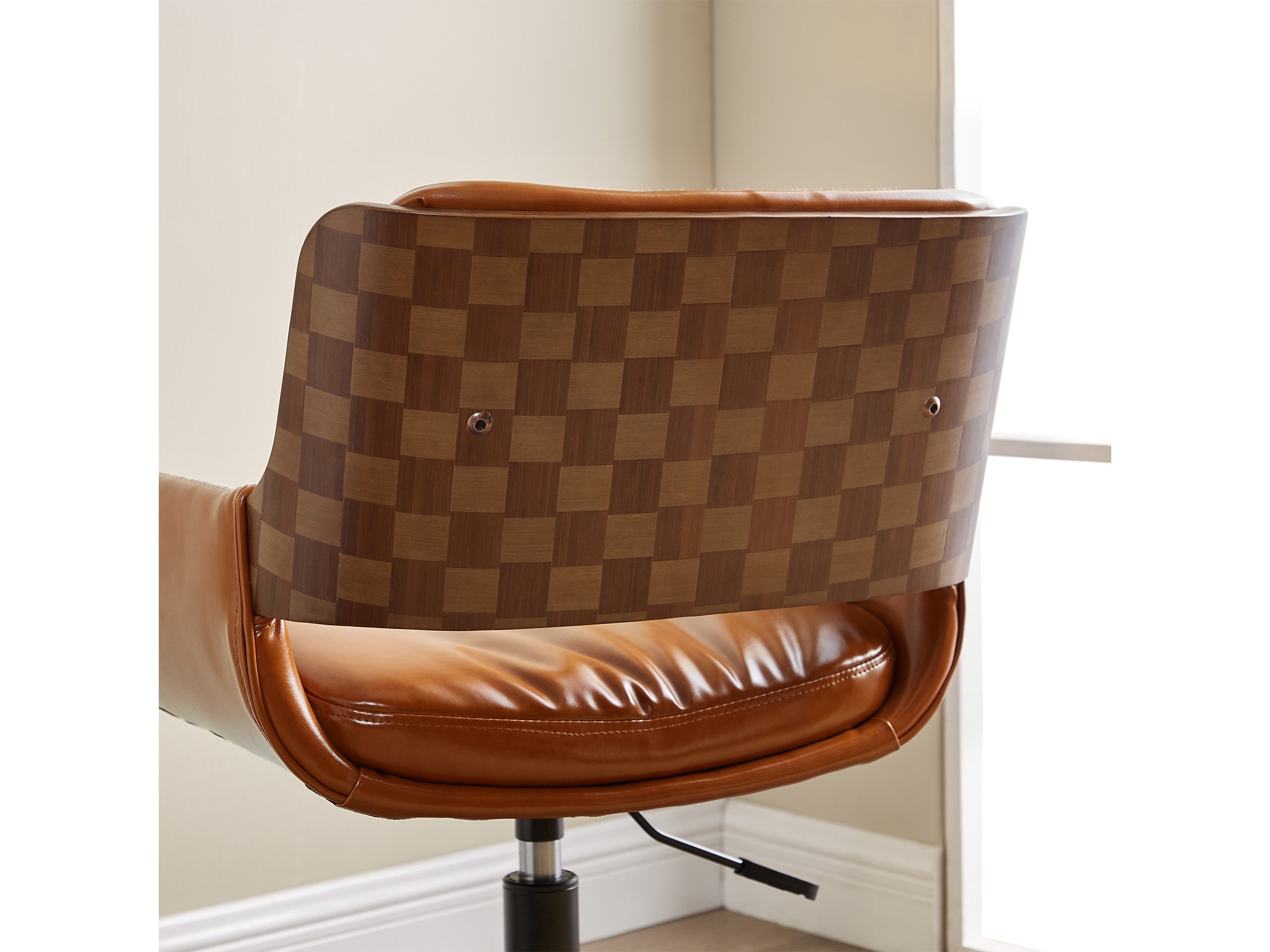 Art Leon Faux Leather Height-adjustable Swivel Accent Home Office Desk Chair with Unique Chess-Board Bentwood Back