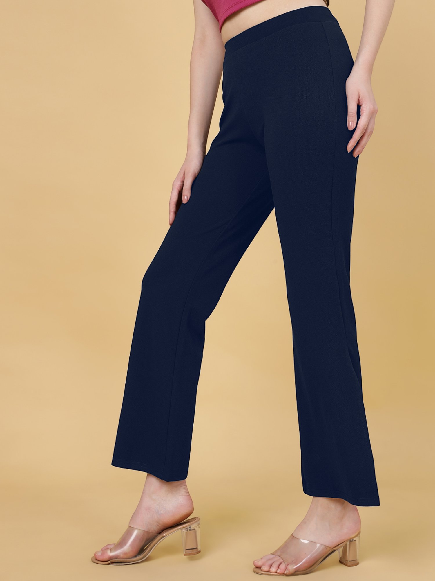 FITHUB Navy Regular Fit Regular Fit High Rise Trousers