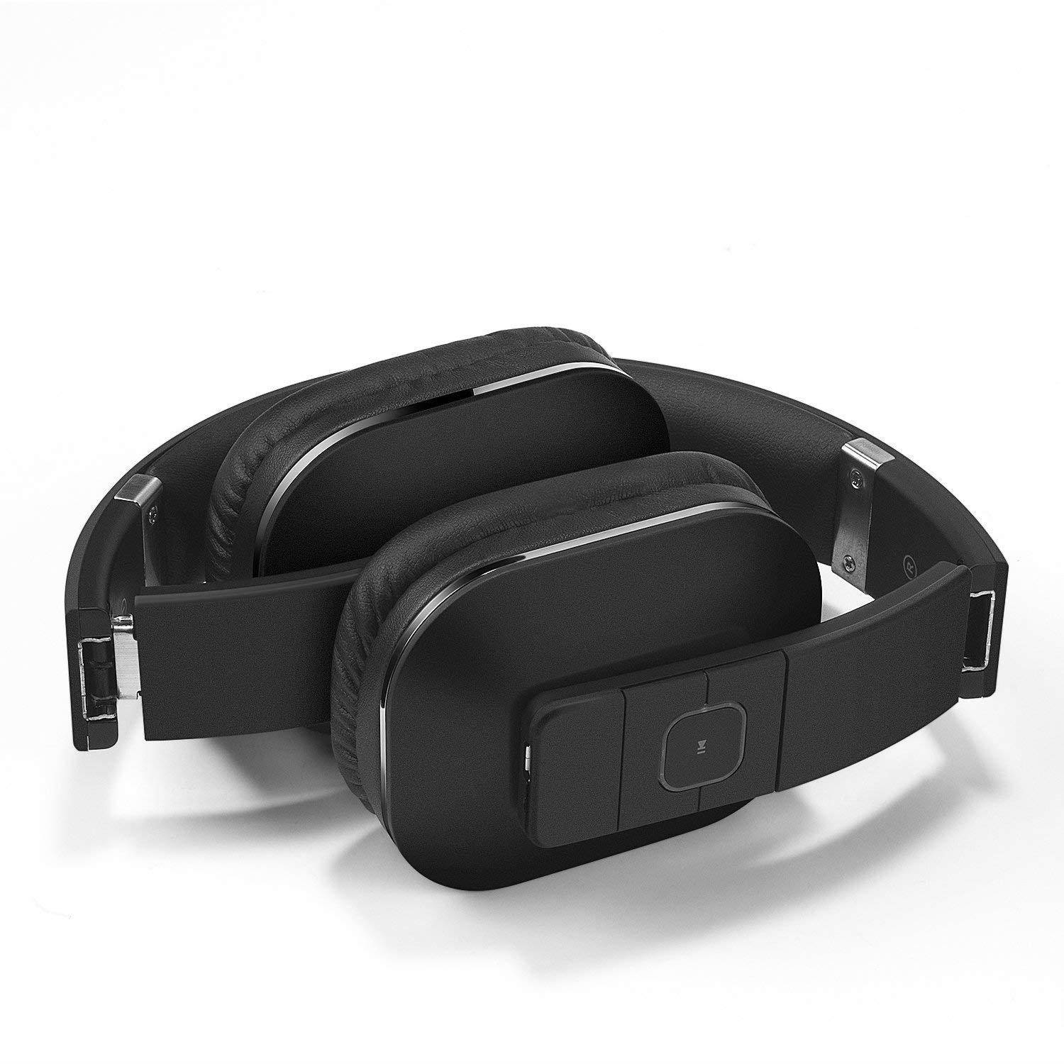 Over Ear Bluetooth Wireless Headphones- App for Custom Sound Control with 3.5mm Audio In/Headset Microphone - Black