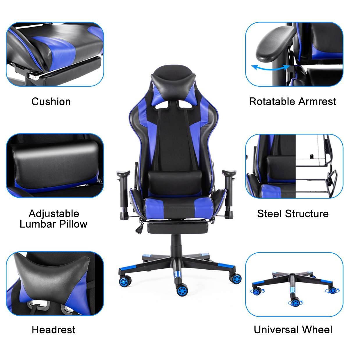 Computer Office Chair  Gaming Chair Home  with Footrest Swivel Lifting Lying Ergonomic Office Gamer Chair Racing Chair for Adult Reclining Adjustable  Leather Chair High Back Desk Chair Headrest