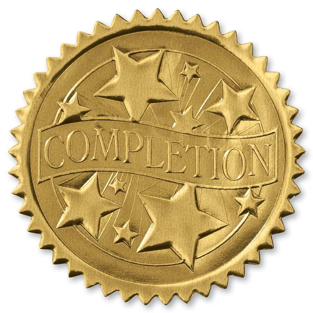 Embossed Completion Gold Foil Certificate Seals, 2 Inch, Self Adhesive, 102 Count