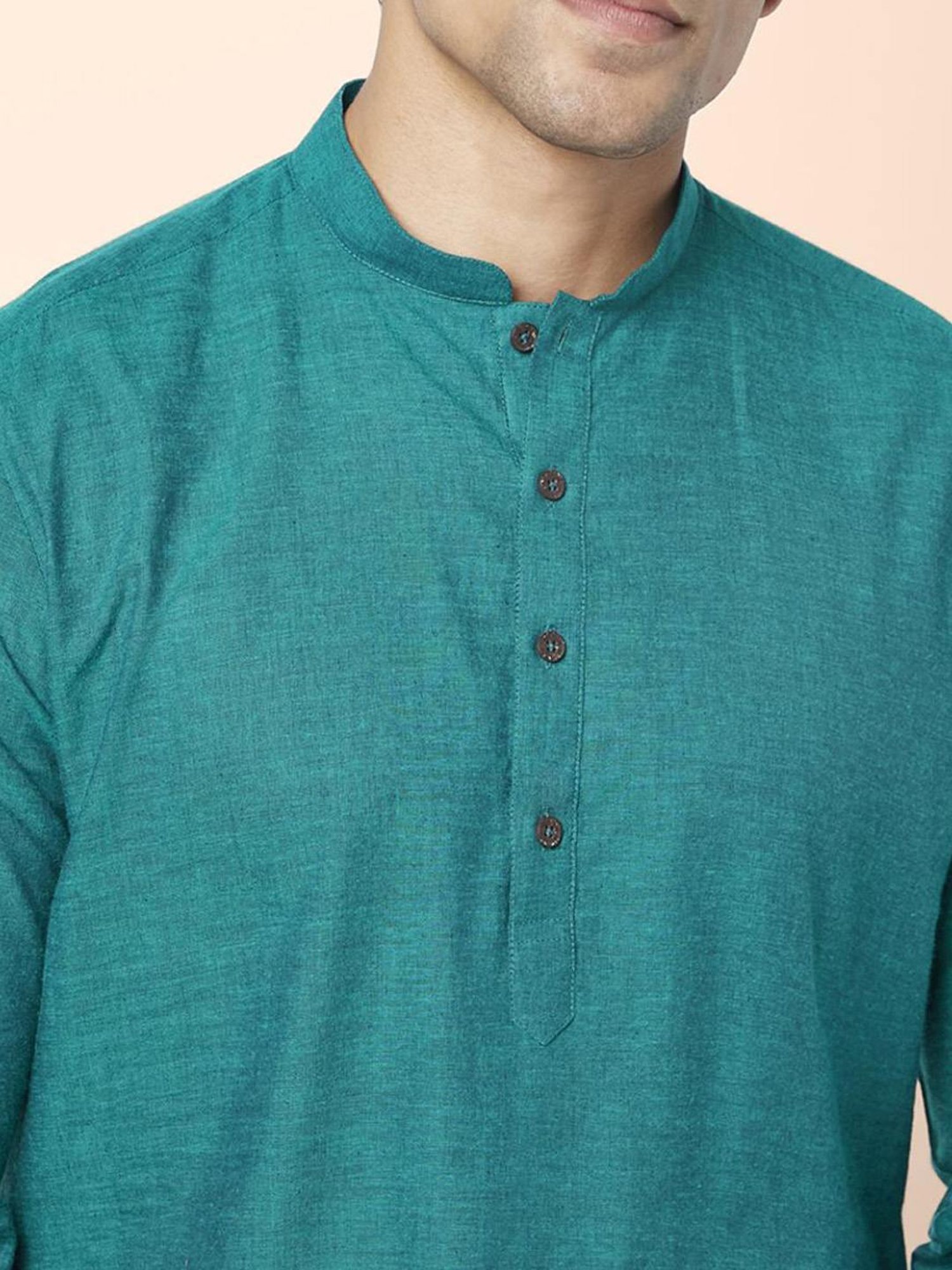 Indus Route by Pantaloons Teal Cotton Regular Fit Kurta