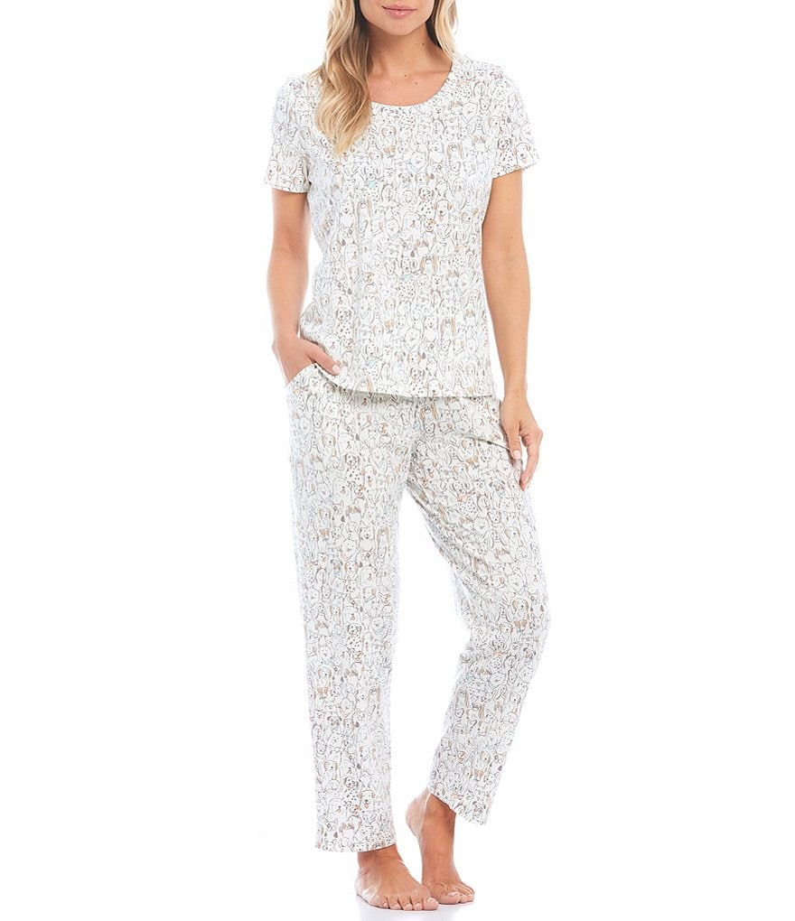 Sleep Sense Stacked Dogs Print Short Sleeve Jewel Neck Knit Sleep Tee