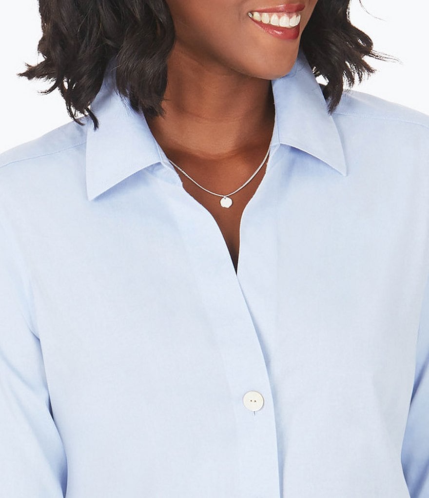 Foxcroft Plus Size Point Collar Neck 3/4 Sleeve Paityn Solid Shirt