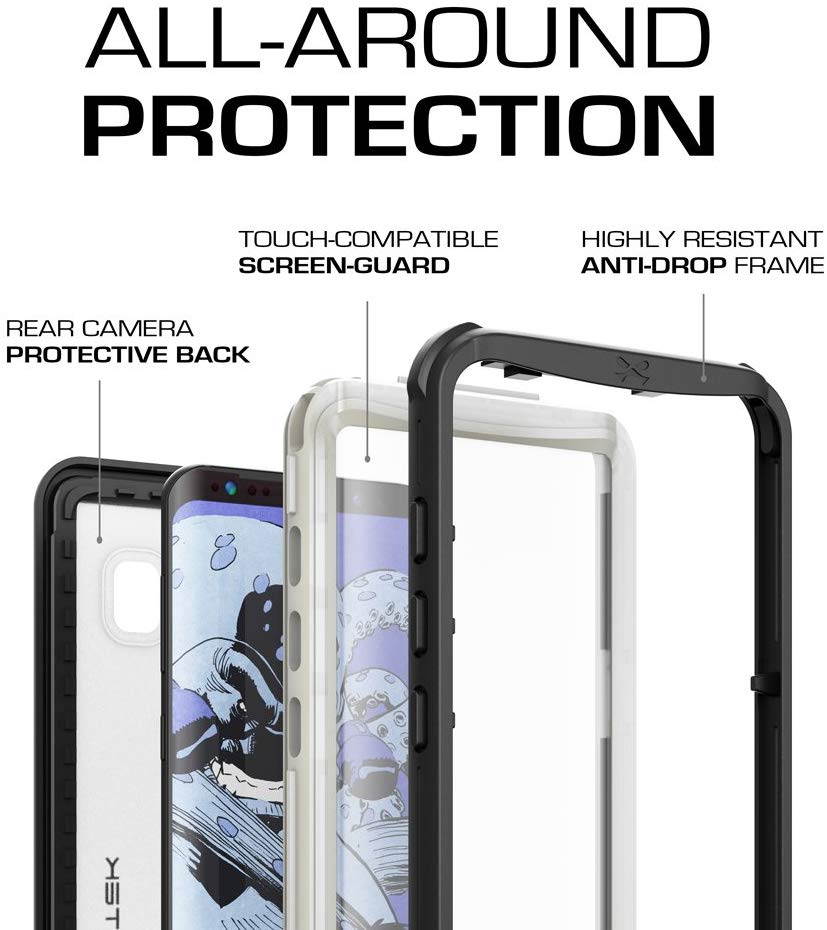 Ghostek Nautical Galaxy S8 Plus Waterproof Case with Screen Protector Extreme Rugged Heavy Duty Protection Full Body Sealed Shell Underwater Shockproof for 2017 Galaxy S8 Plus (6.2 Inch) - (Black)