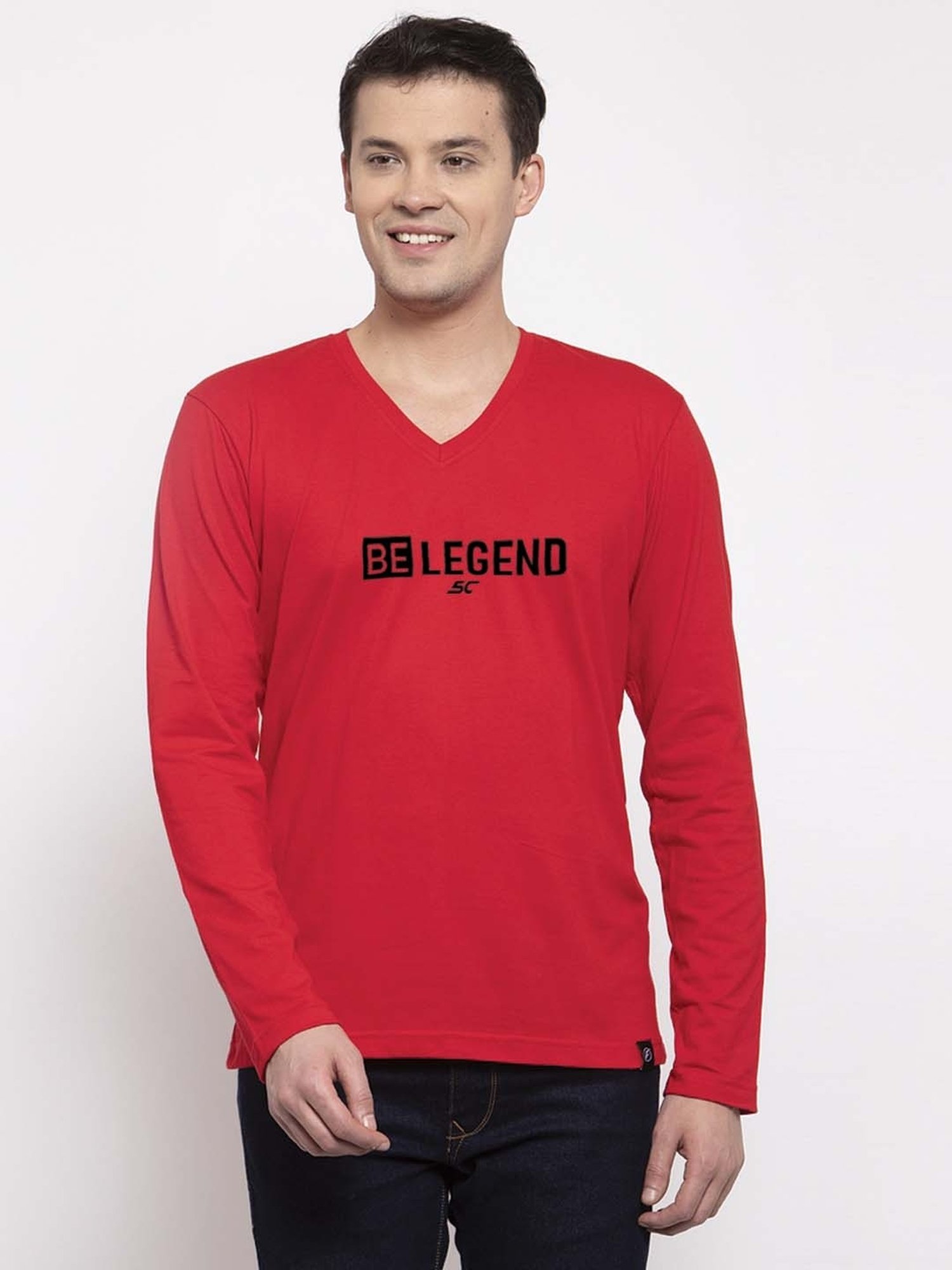 Friskers Red Cotton Slim Fit Printed T-Shirt