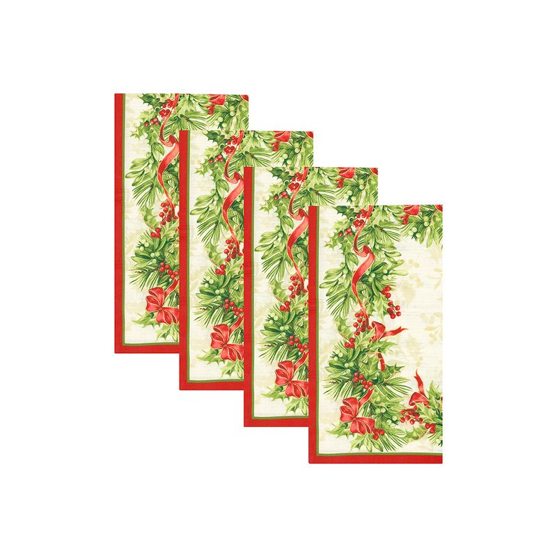 Holly Traditions Holiday Napkins, Set of 4 - 17" x 17" - Red/Green - Elrene Home Fashions