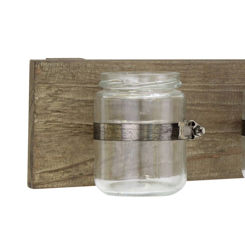 15.4" x 3.7" Rustic Natural Wood Wall Decor with 3 Glass Jars Brown - Stonebriar Collection