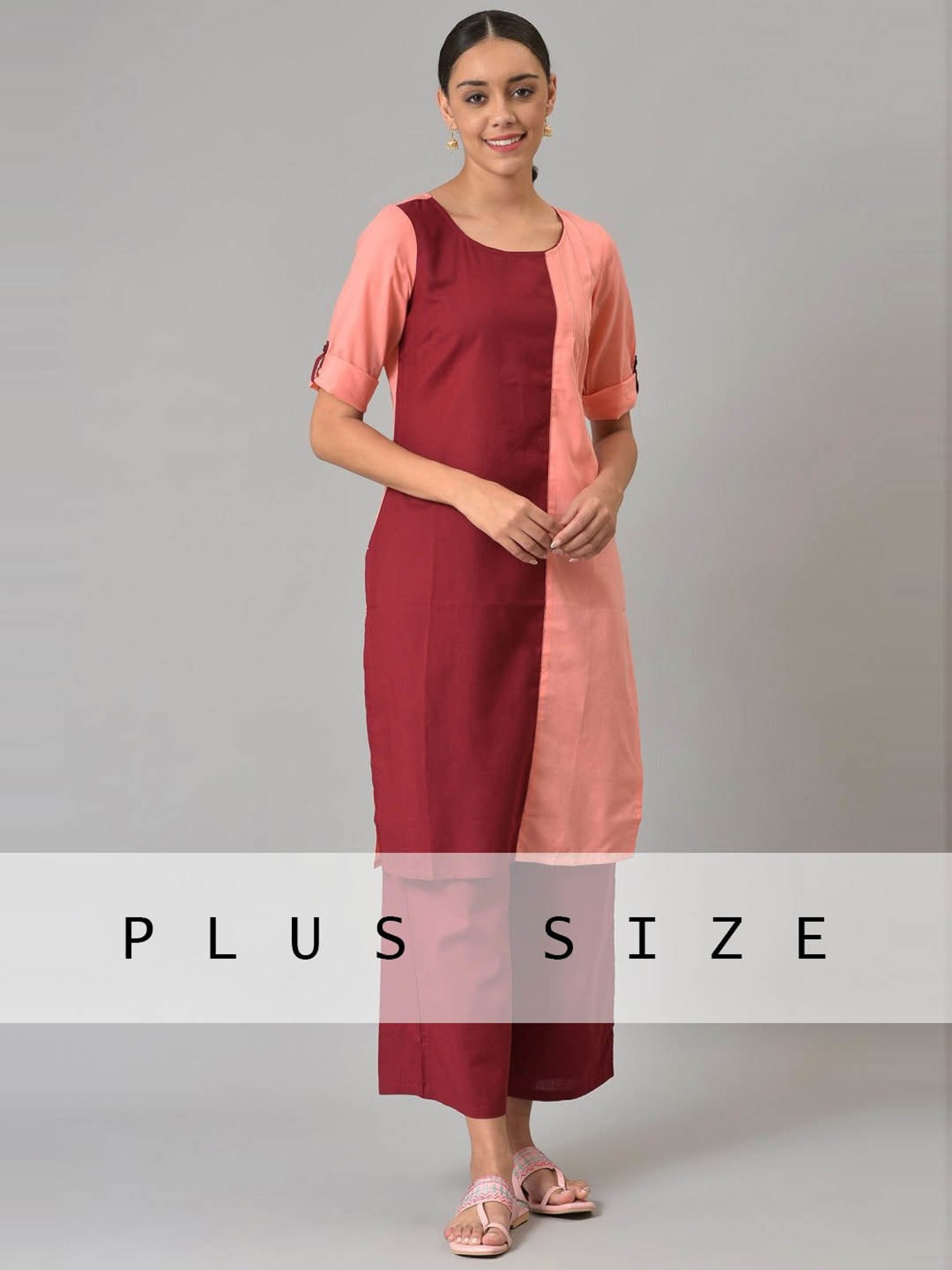 Aurelia Pink & Maroon Cotton Kurta Palazzo Set