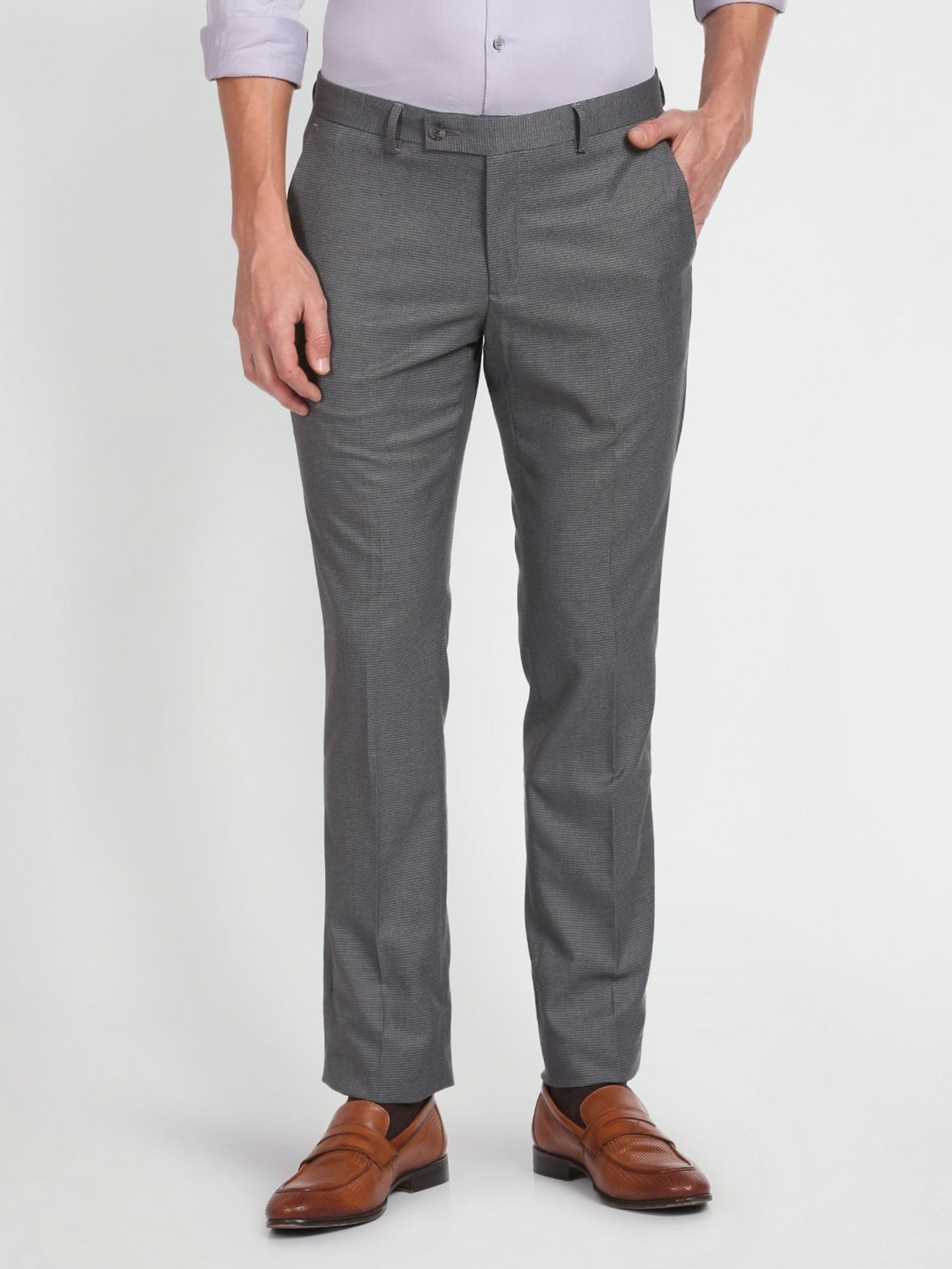 Arrow Grey Regular Fit Texture Trousers