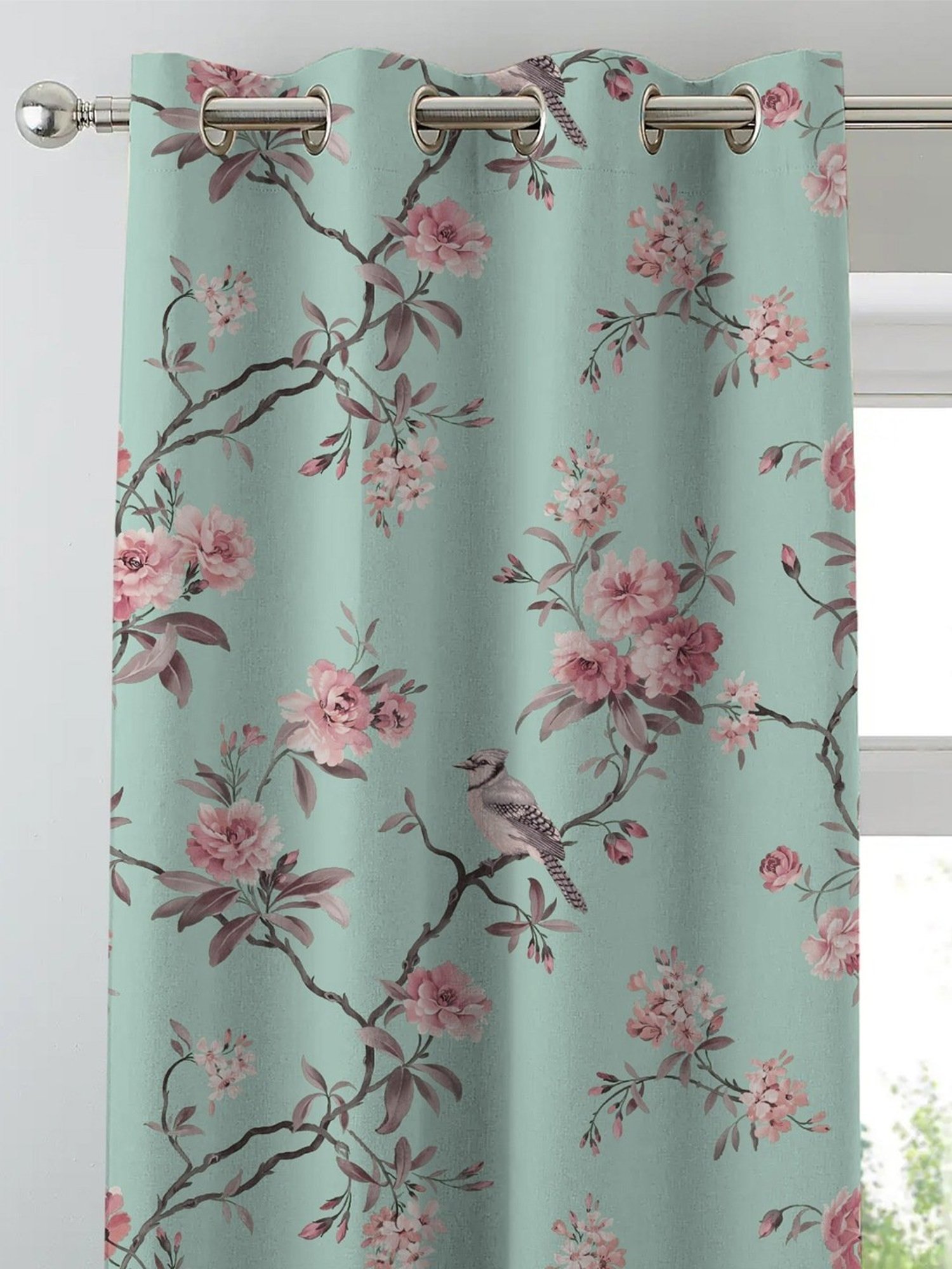 SPACES DRAPE STORY Elegent Teal & Pink Polyester 8 FT Door Curtain - Set of 2