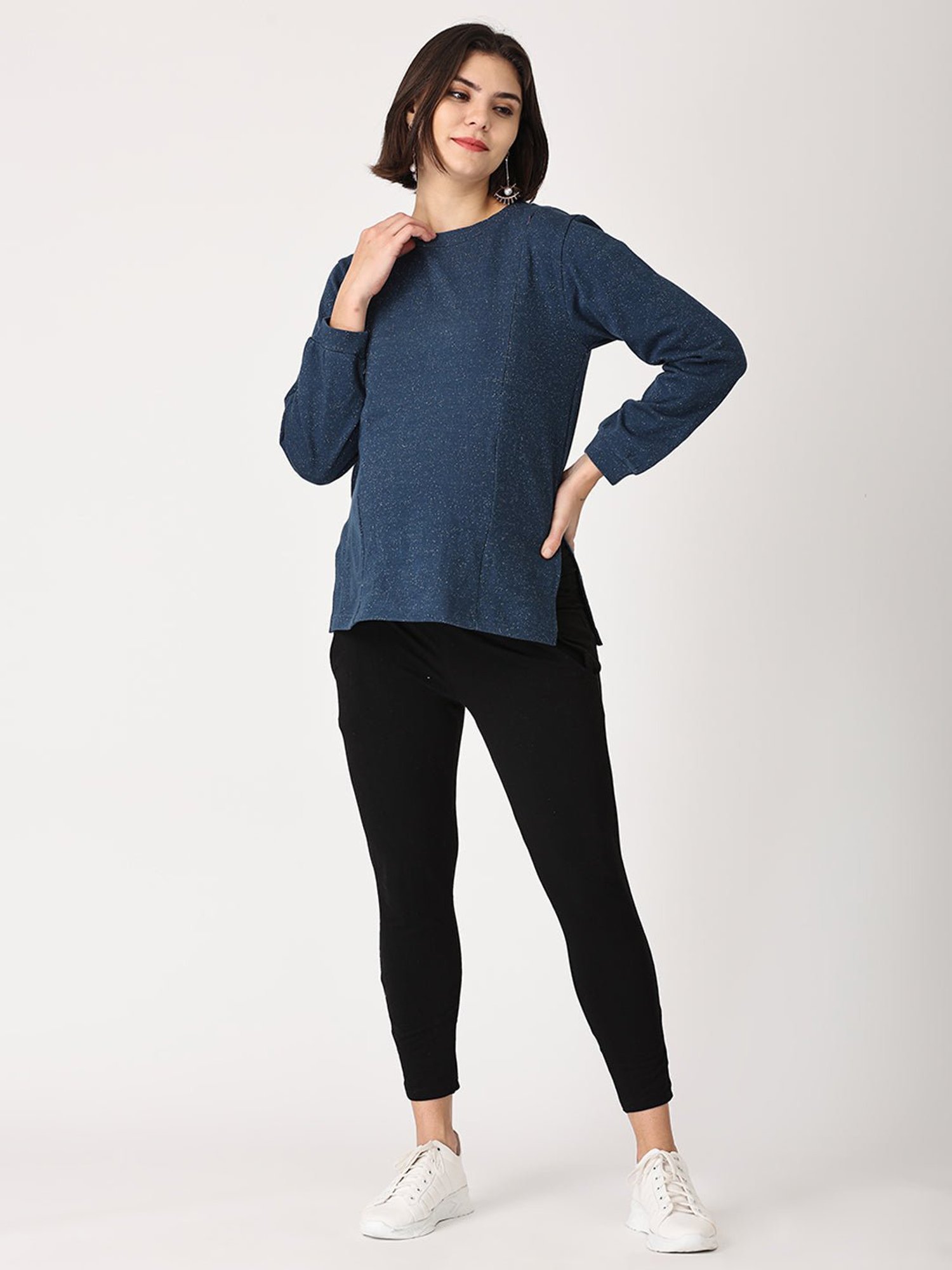 The Mom Store Blue & Black Maternity Pullover With Leggings