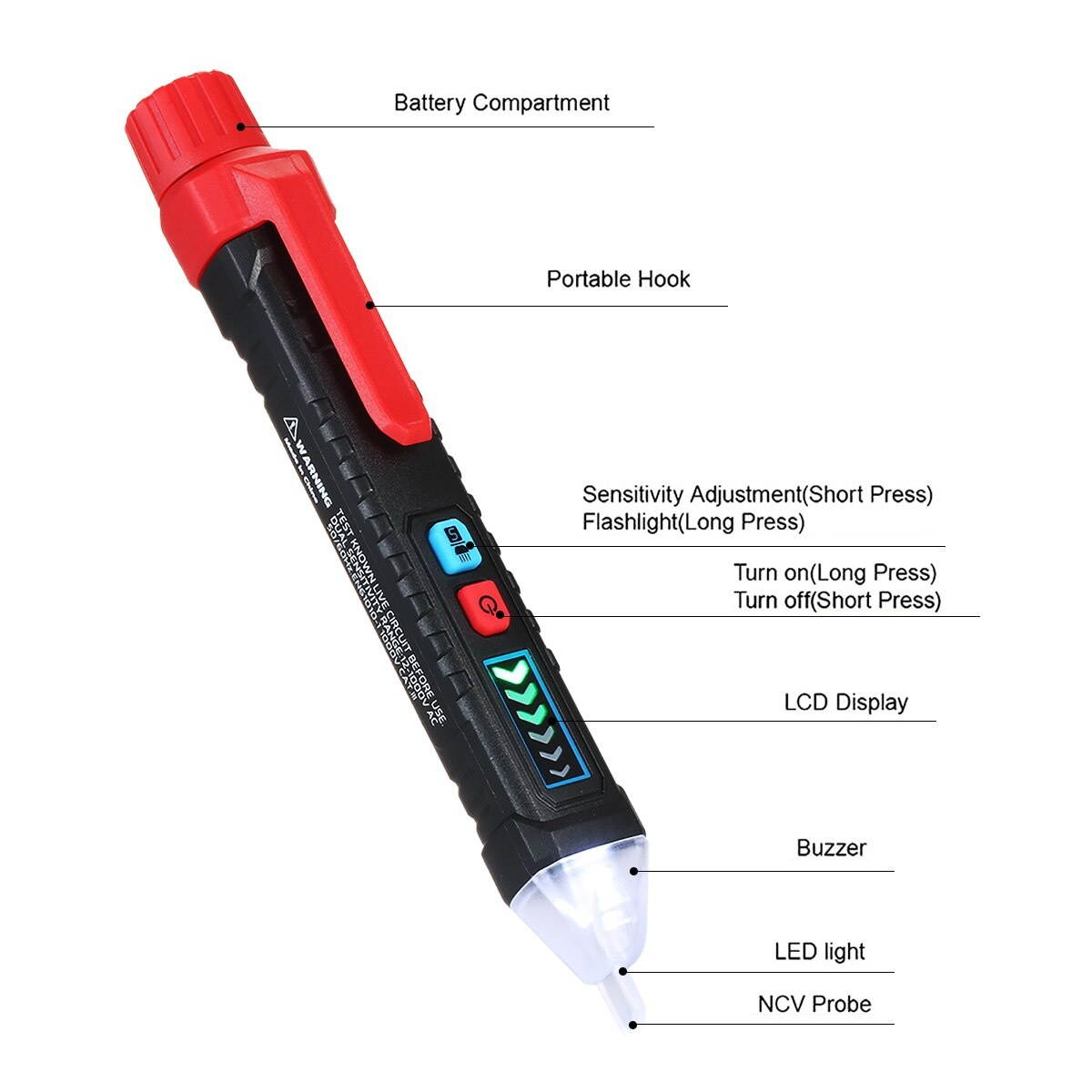 TASI Electric Testing Pen Non-contact AC Voltage Tester Pen with Sound and Alarm Digital Voltage Detector Pen with Flashlight