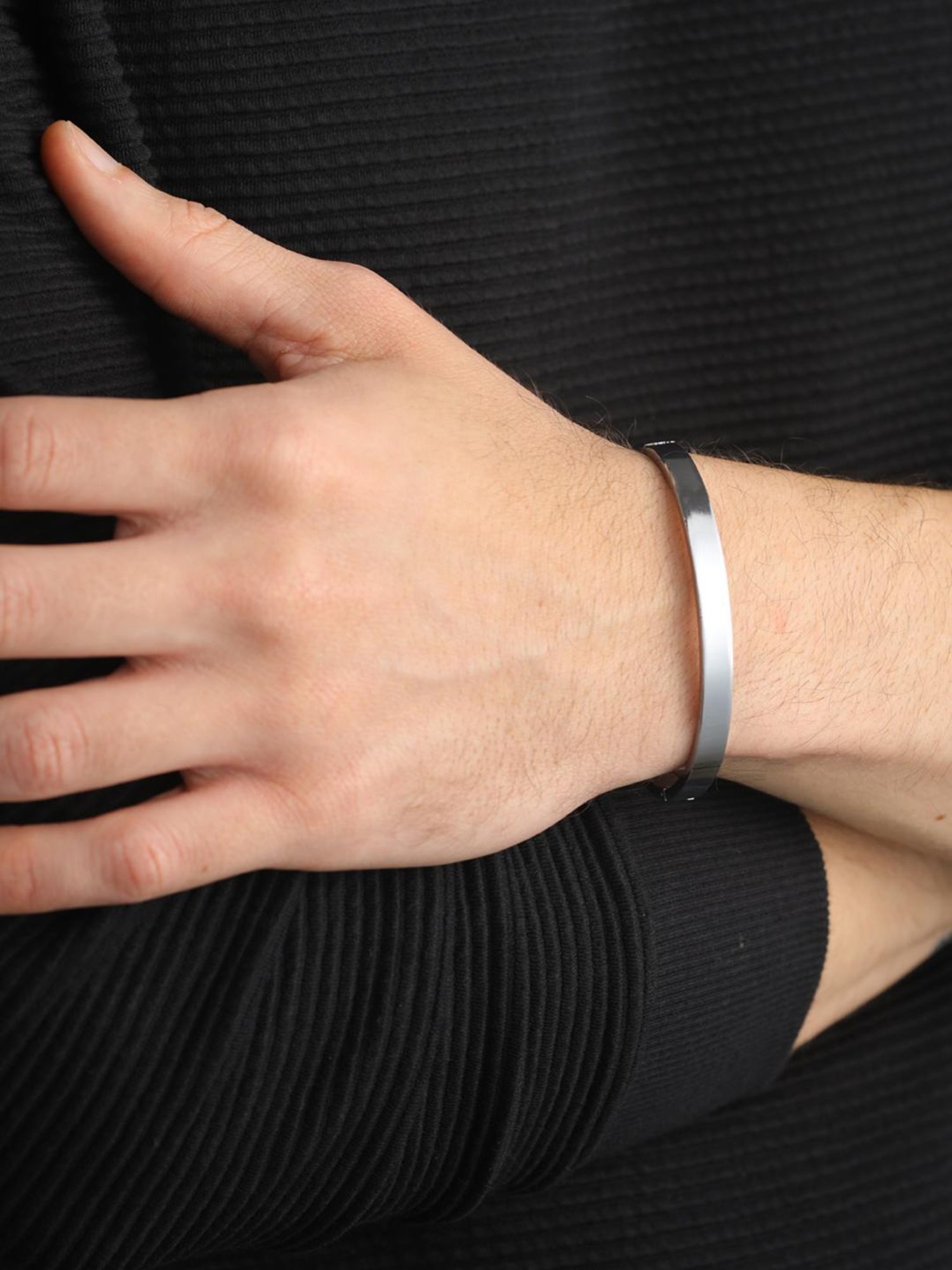 Bold by Priyaasi Solid Silver-Plated Cuff Bracelet for Men