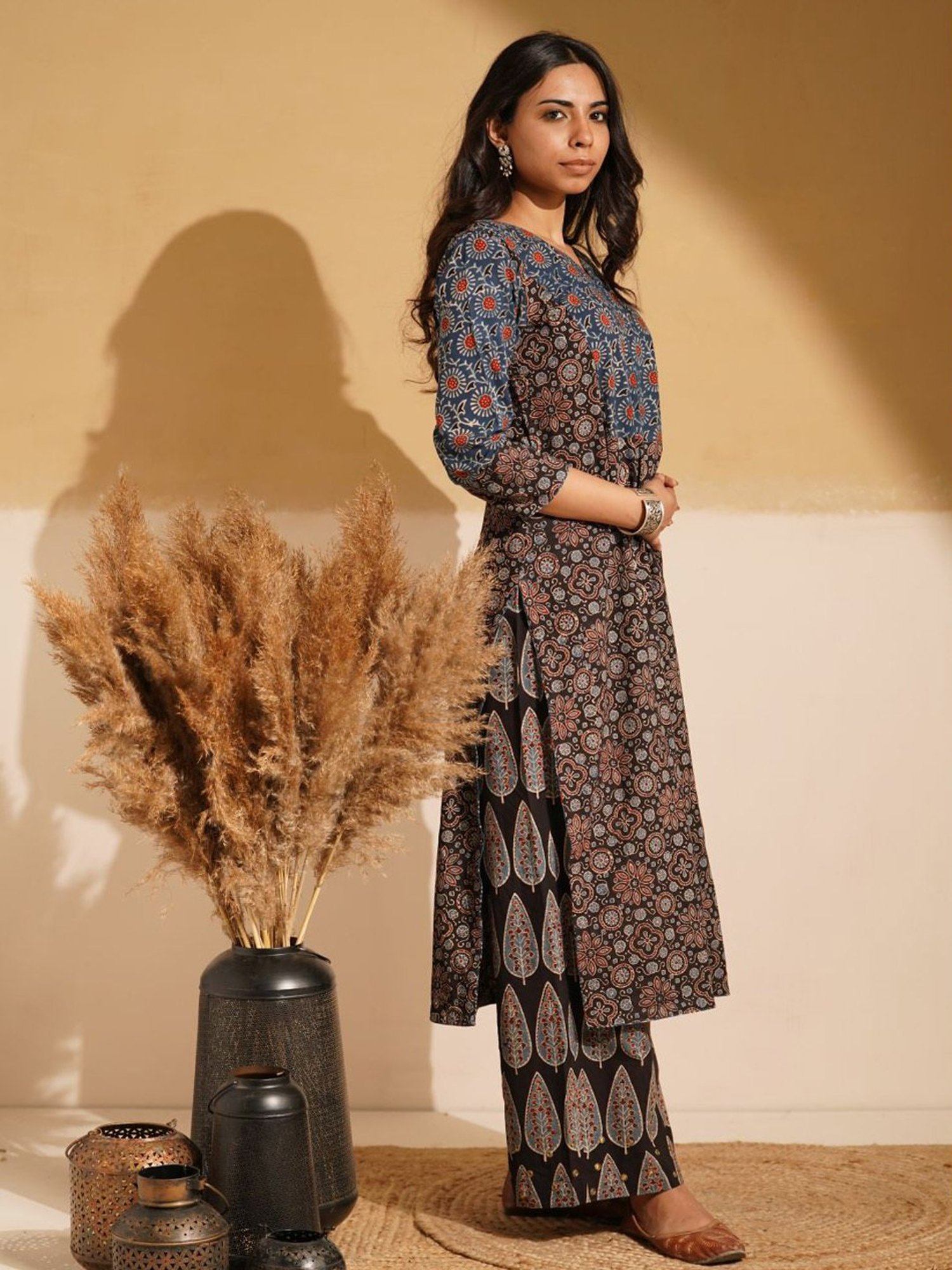 Love Chic Indigo & Black Ajrakh Cotton Straight Kurta