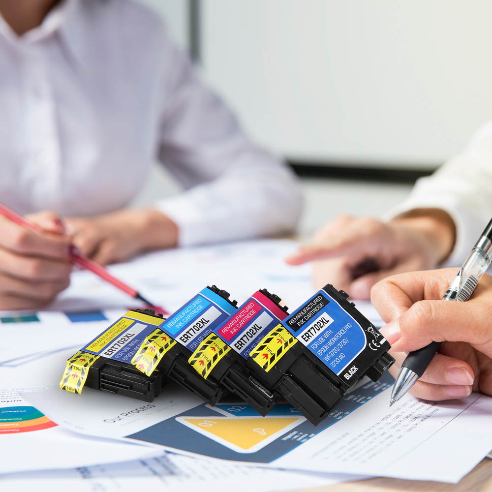 v4ink Ink Cartridge Replacement for Epson 702XL 702 T702XL T702 to use with Workforce Pro WF-3720 WF-3733 WF-3730 Printer, 4 Pack
