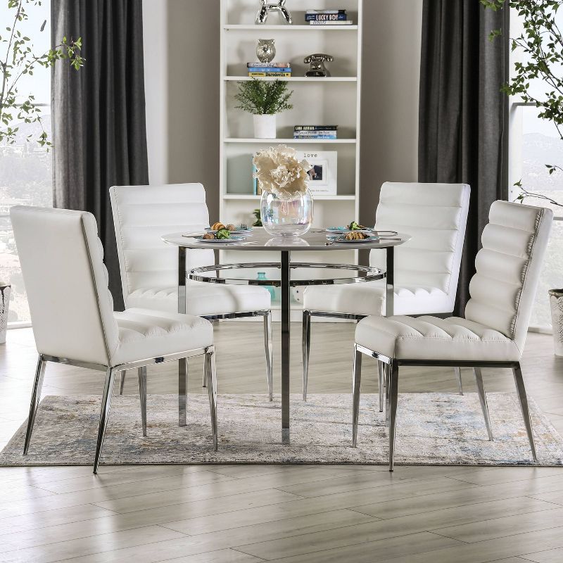 5pc Clay Contemporary Dining Table Round Dining Set White/Chrome - miBasics