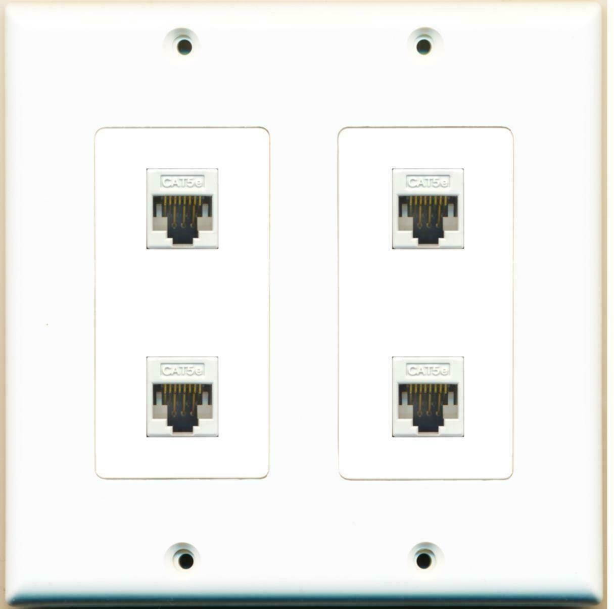 2 Gang DecorZ 4 Cat5e White Wall Plate White