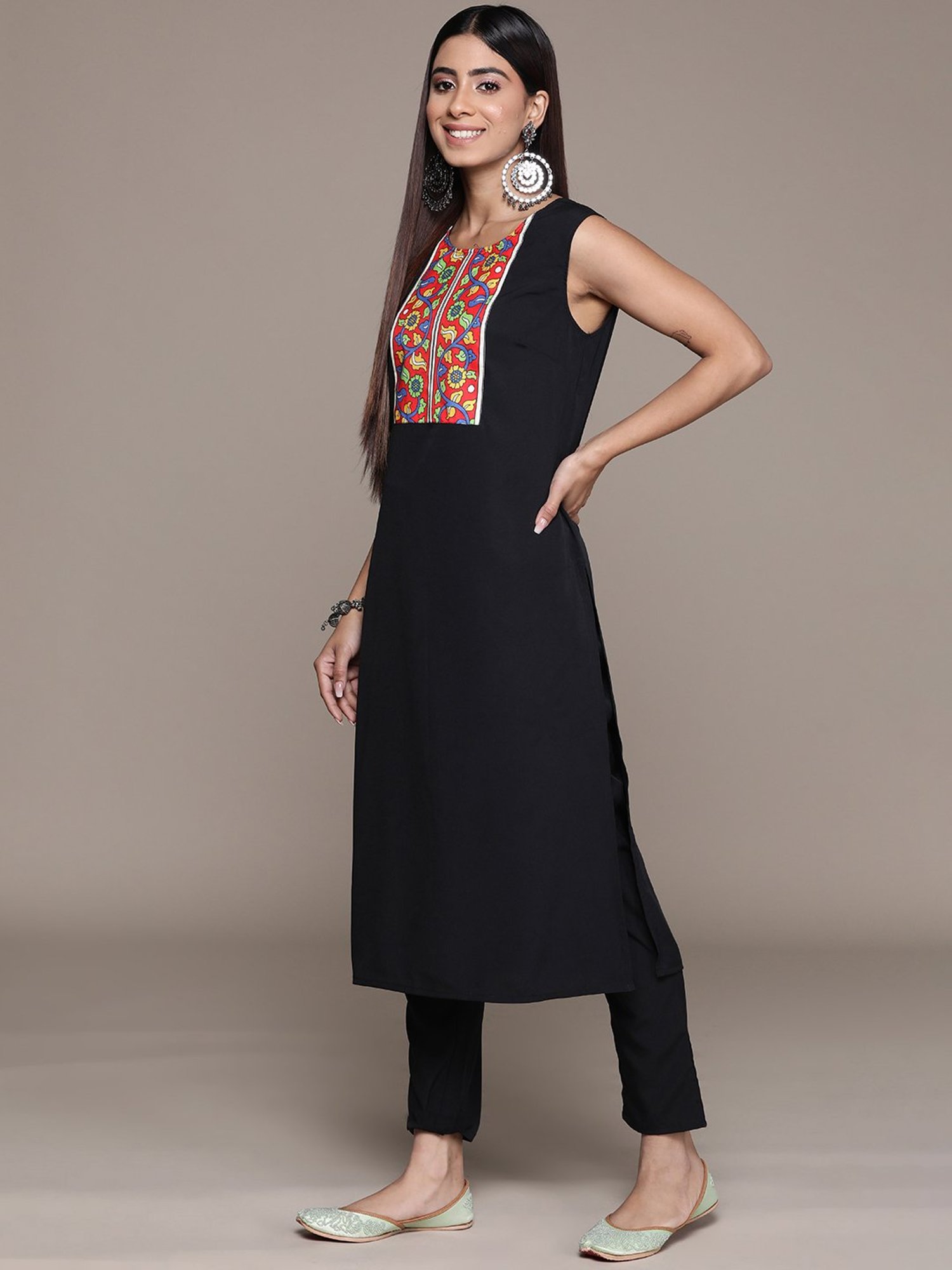 Ziyaa Black Printed Kurta With Pant & Dupatta