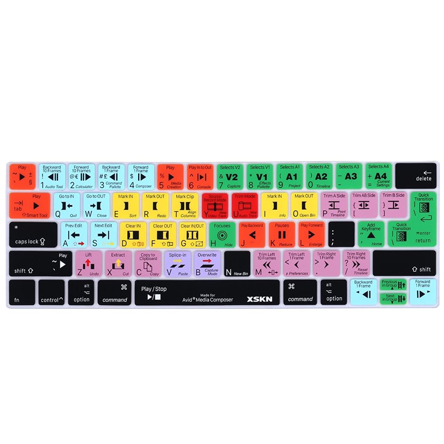 XSKN Avid Media Composer Silicone Shortcut Keyboard Skin are Compatible with Touch Bar MacBook Pro 13" A1706 A1989 Touch Bar MacBook Pro15 A1707 A1990 (Touchbar Sticker Gift, US EU Universal Layout)