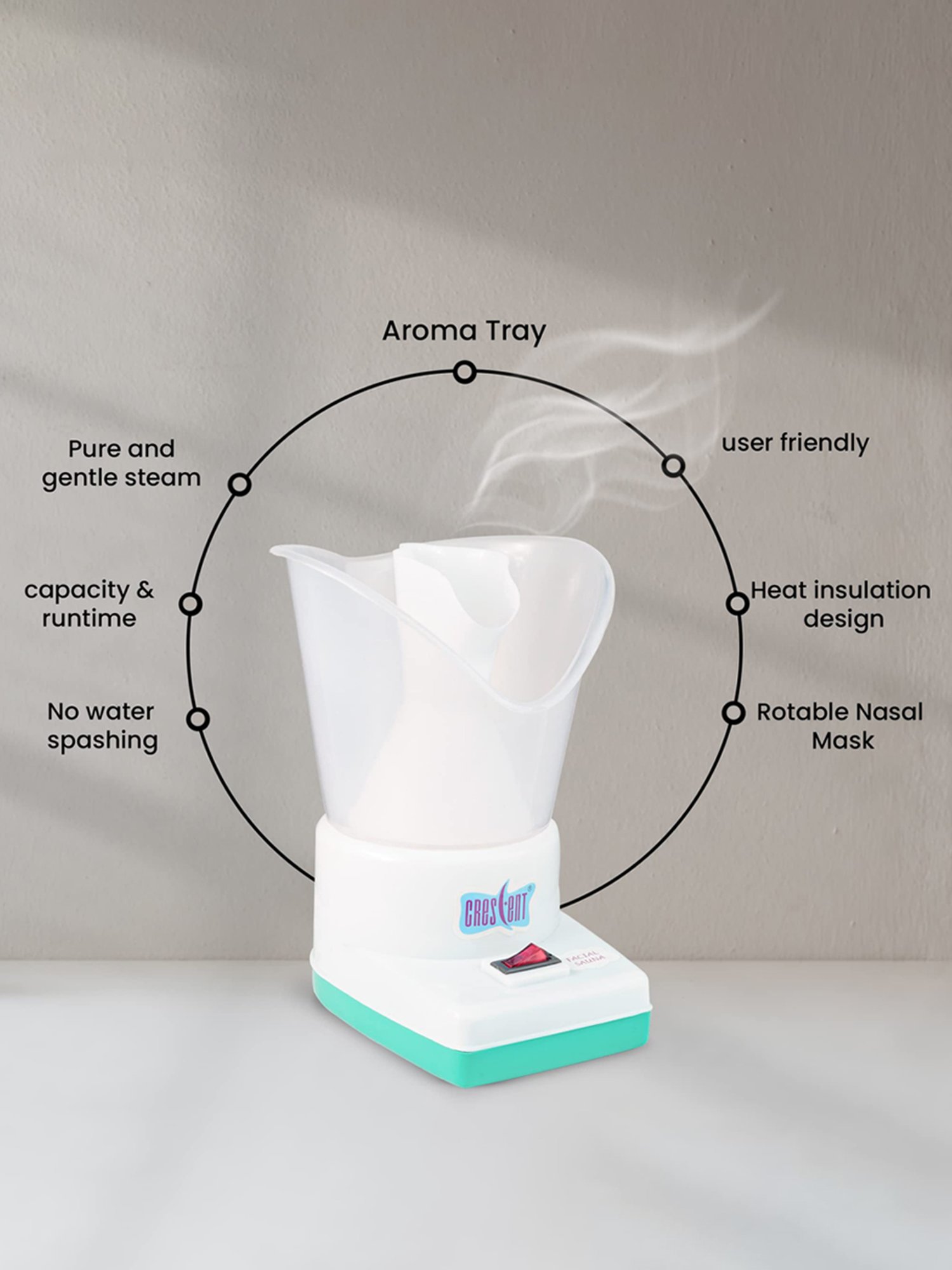 Crescent Sauna 4 way action Facial Steamer, Vaporizer (White)