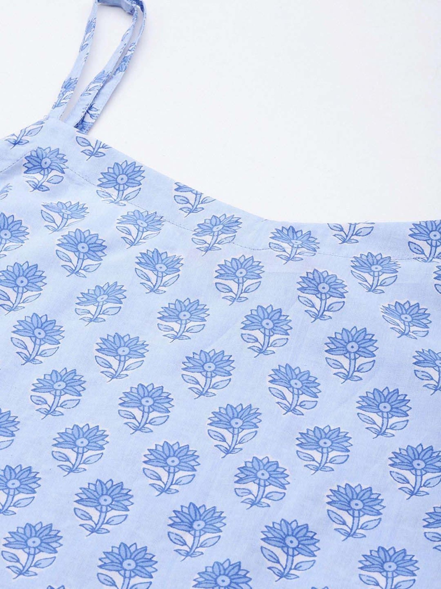 Libas Blue Cotton Printed Kurta Pant Set With Dupatta