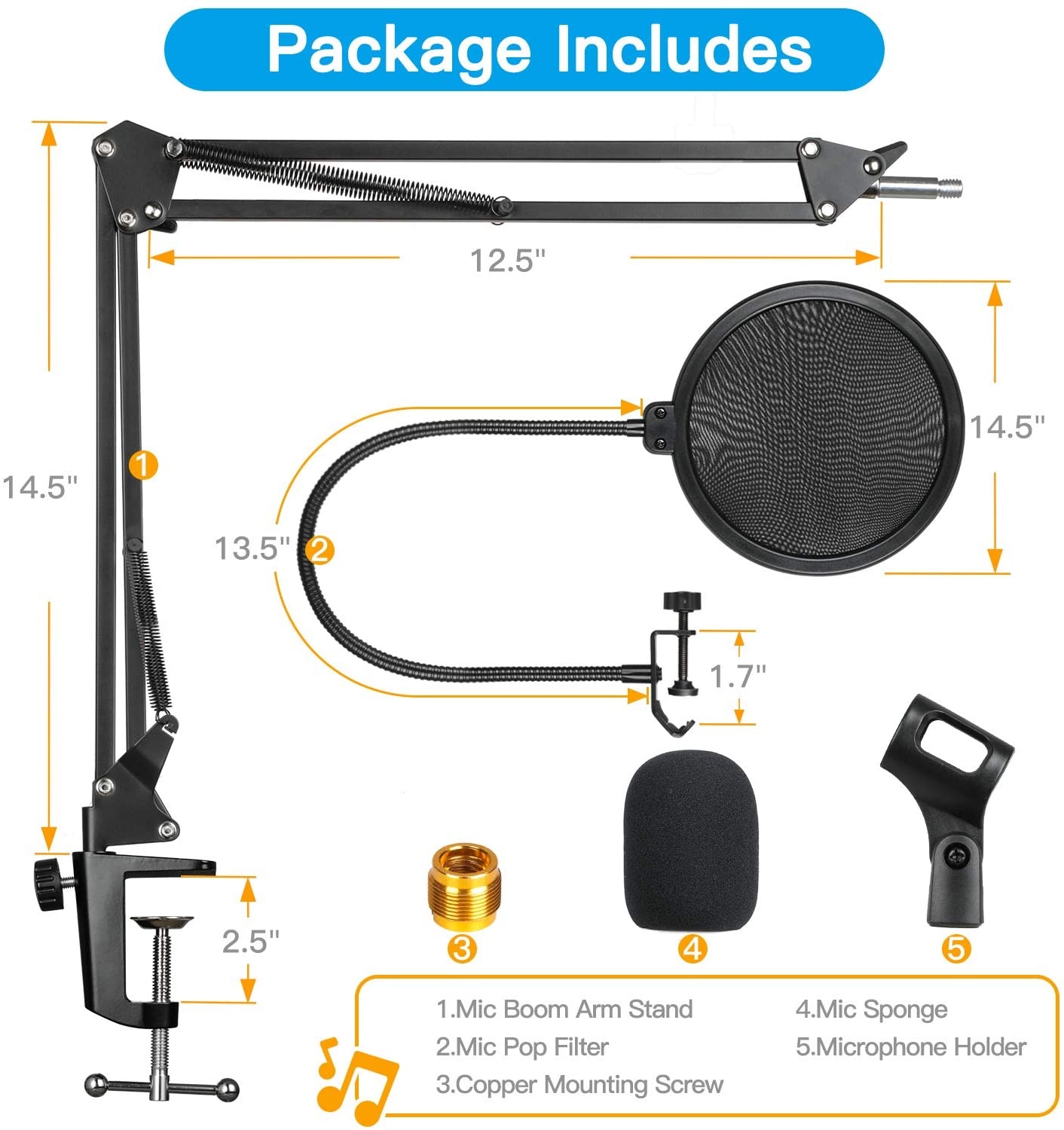 Microphone Suspension Scissor Boom Bracket Stand with Pop Filter and Mic Holder, 5/8&rdquo;Screw for Blue Yeti, Snowball, Spark, Yeti x and All Other Microphones