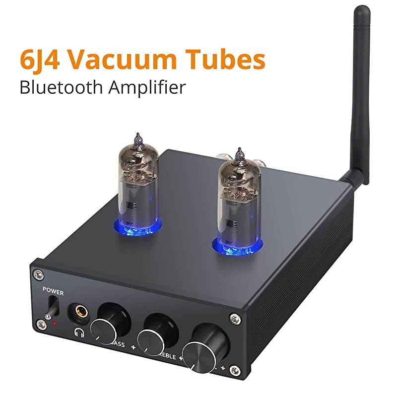 Bluetooth Vacuum Tubes Stereo Audio Amplifier Receiver Certified aptX Low Latency, 2 Channel Mini Hi-Fi Class D Integrated Amp for Home Passive Speakers 50W + 50W
