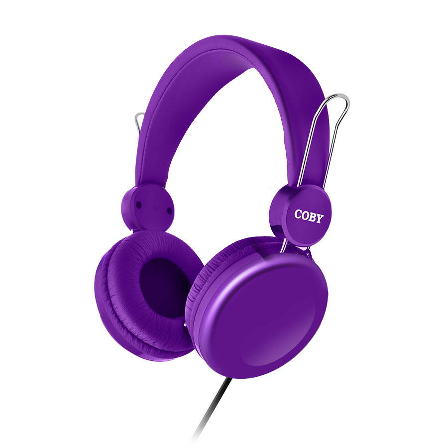 Coby Bass Boost Stereo Over Ear Headphones with Built-In Mic -Purple