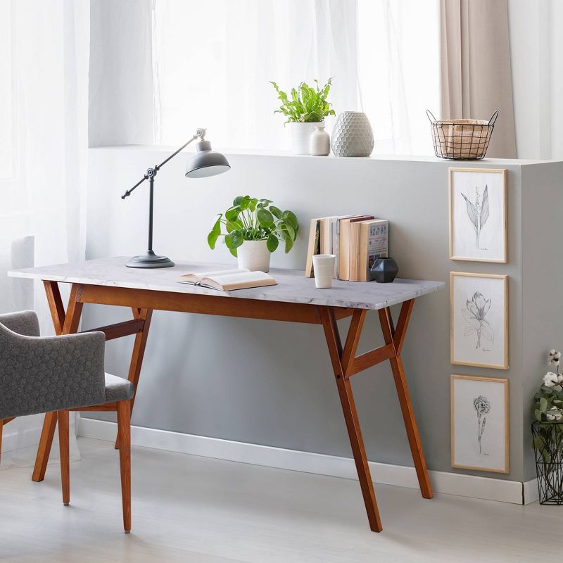 Ashton Rectangular Dining Table with Faux Marble Top Solid Wood Leg Walnut Finish - Versanora